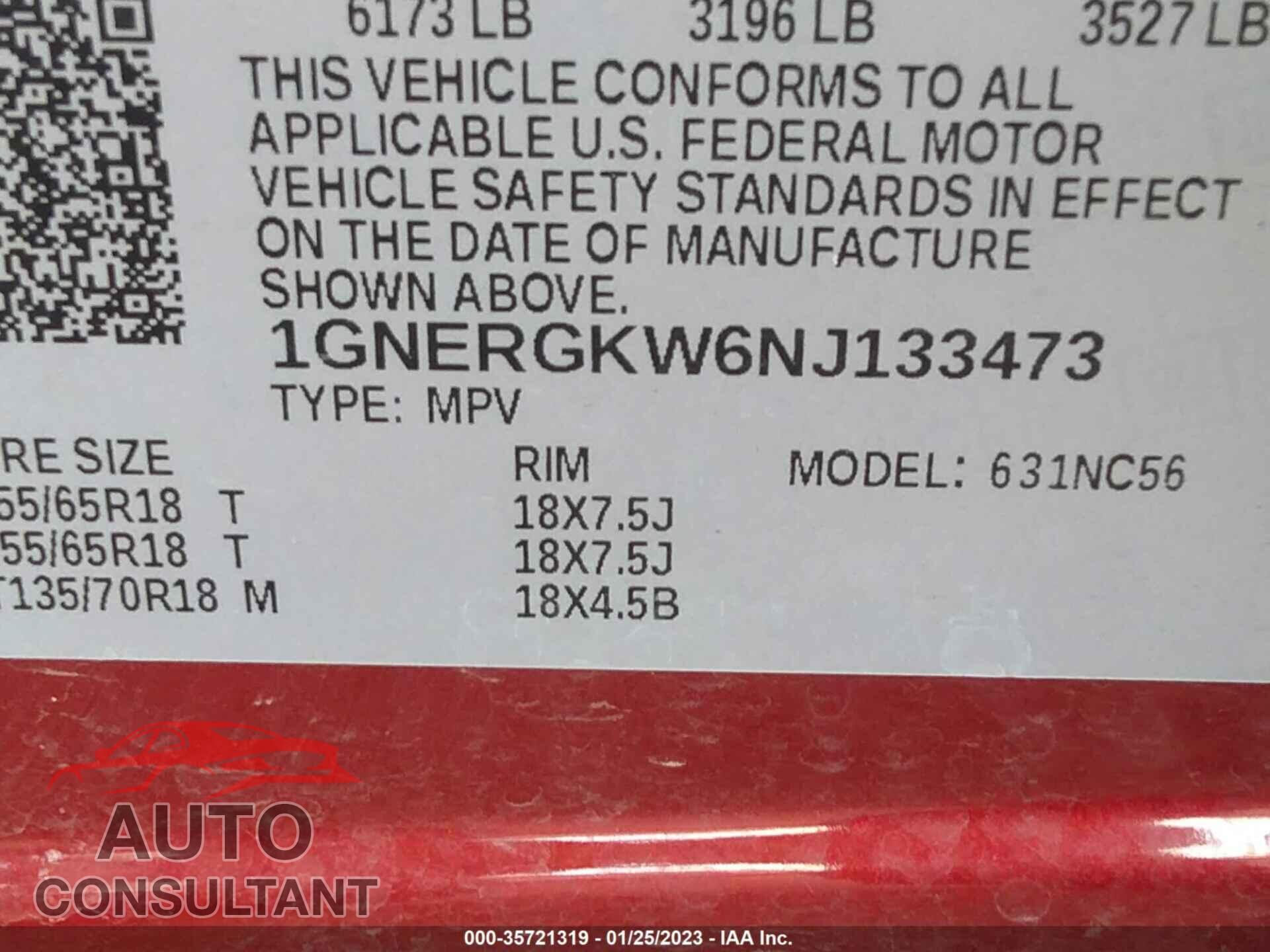 CHEVROLET TRAVERSE 2022 - 1GNERGKW6NJ133473