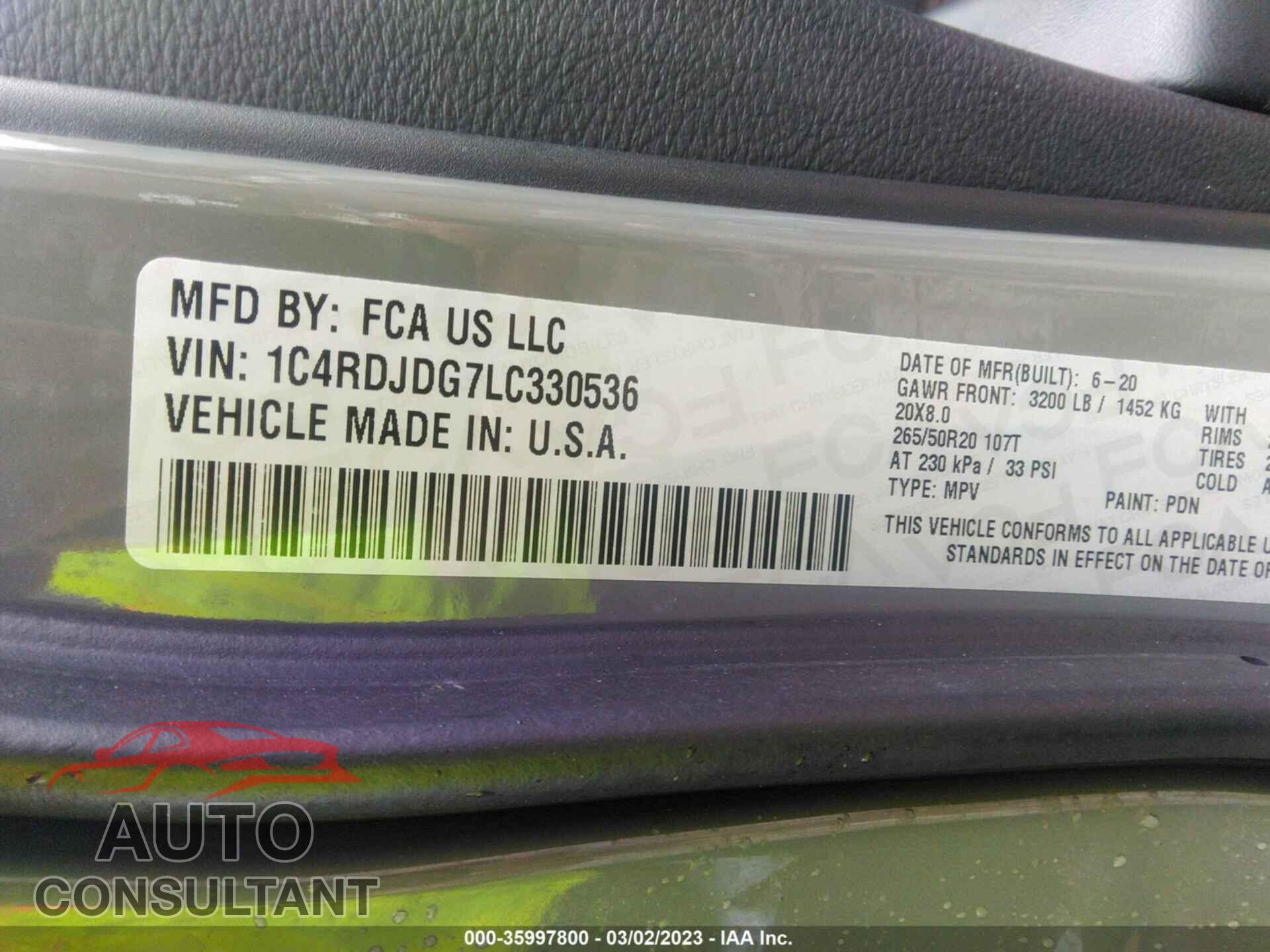 DODGE DURANGO 2020 - 1C4RDJDG7LC330536