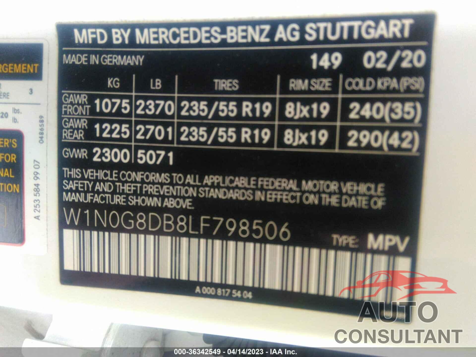 MERCEDES-BENZ GLC 2020 - W1N0G8DB8LF798506