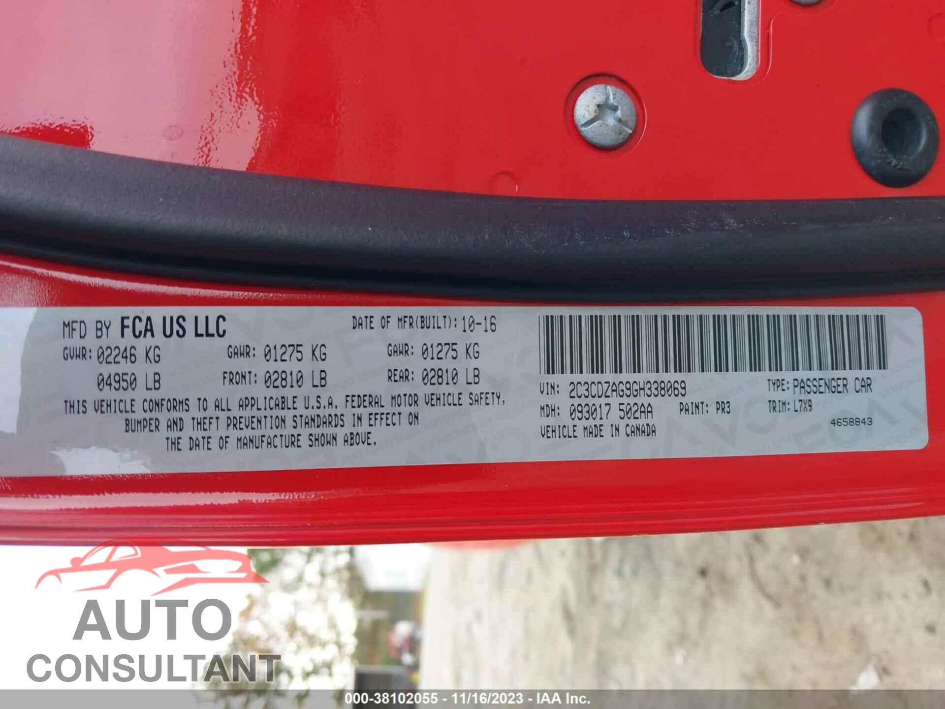 DODGE CHALLENGER 2016 - 2C3CDZAG9GH338069