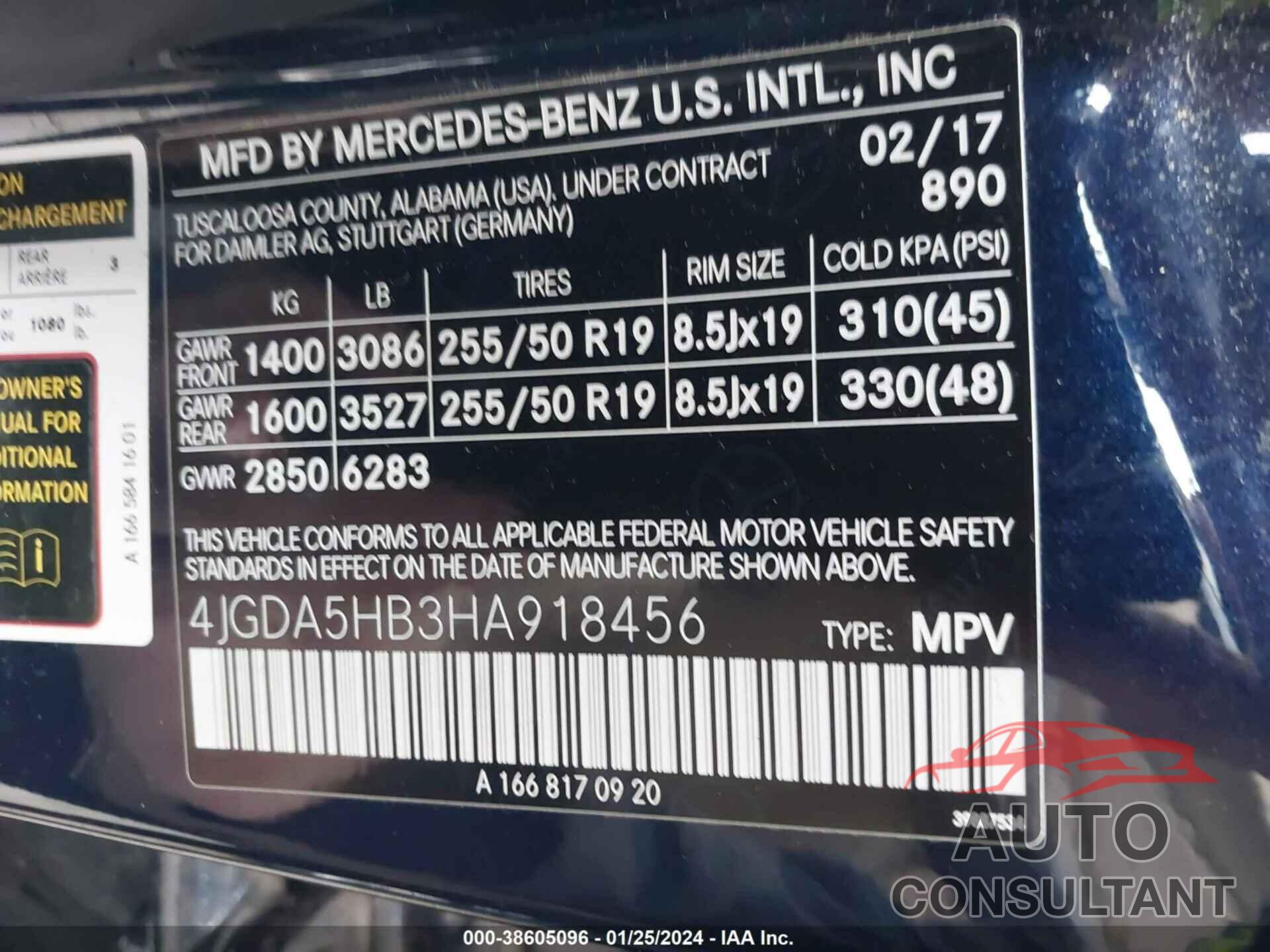 MERCEDES-BENZ GLE 350 2017 - 4JGDA5HB3HA918456