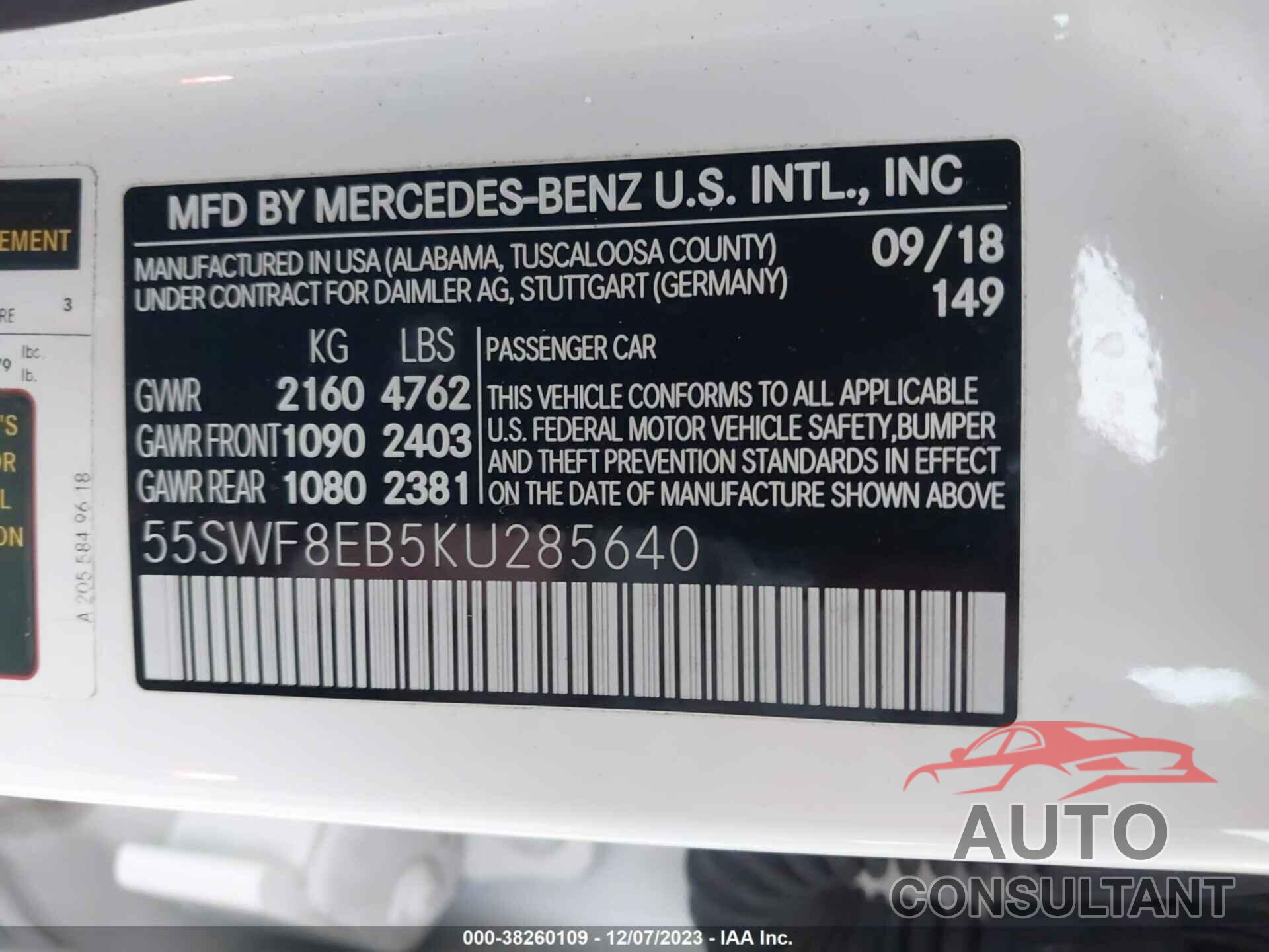 MERCEDES-BENZ C 300 2019 - 55SWF8EB5KU285640