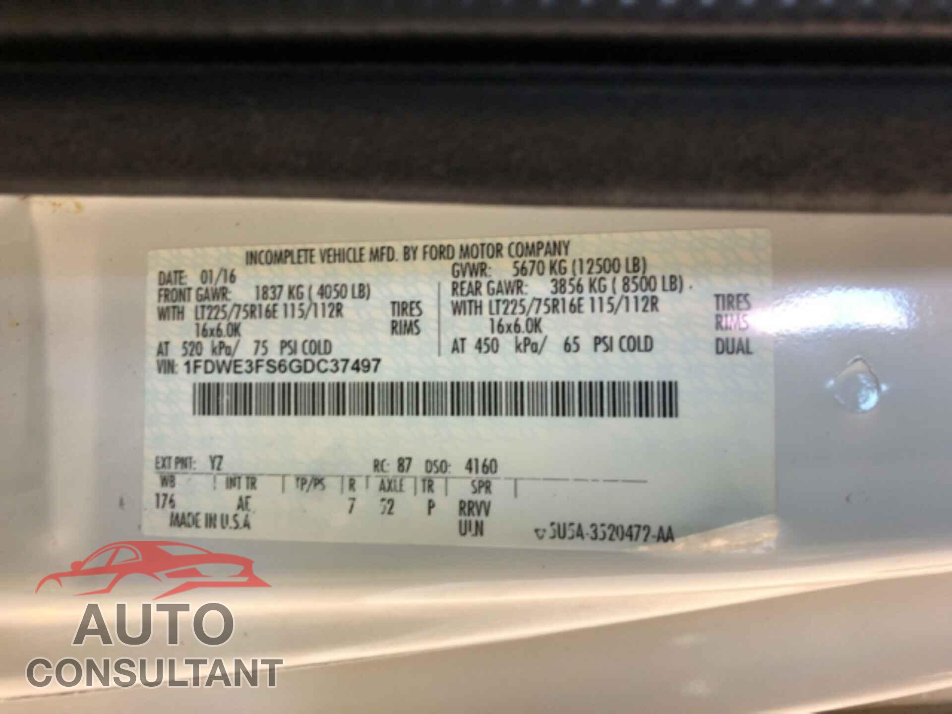 FORD E-350 CUTAWAY 2016 - 1FDWE3FS6GDC37497