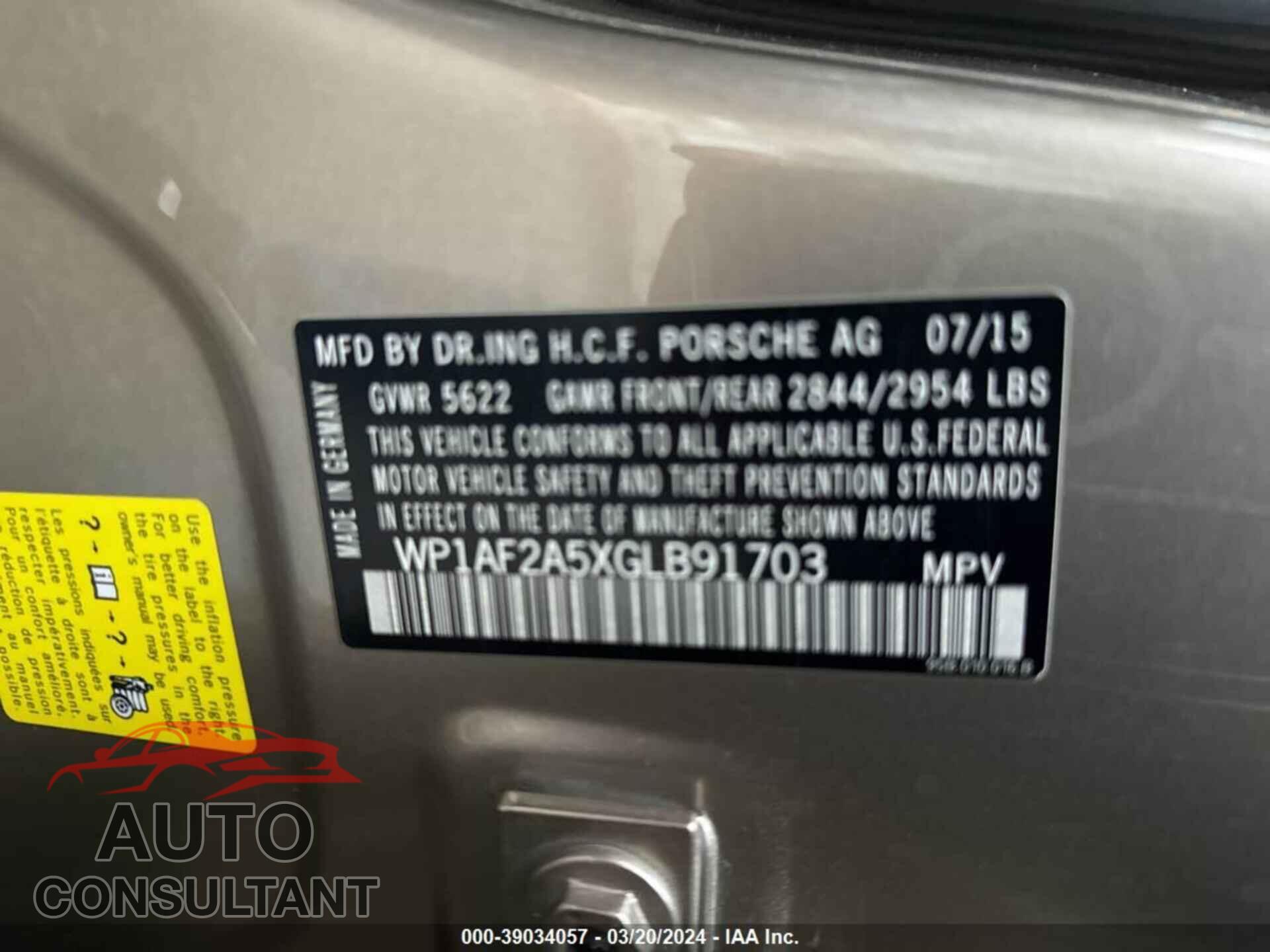 PORSCHE MACAN 2016 - WP1AF2A5XGLB91703
