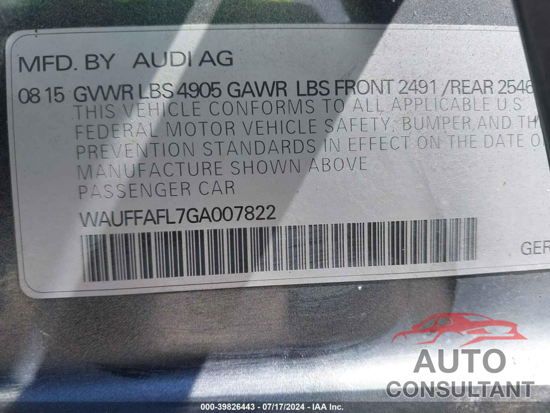 AUDI A4 2016 - WAUFFAFL7GA007822
