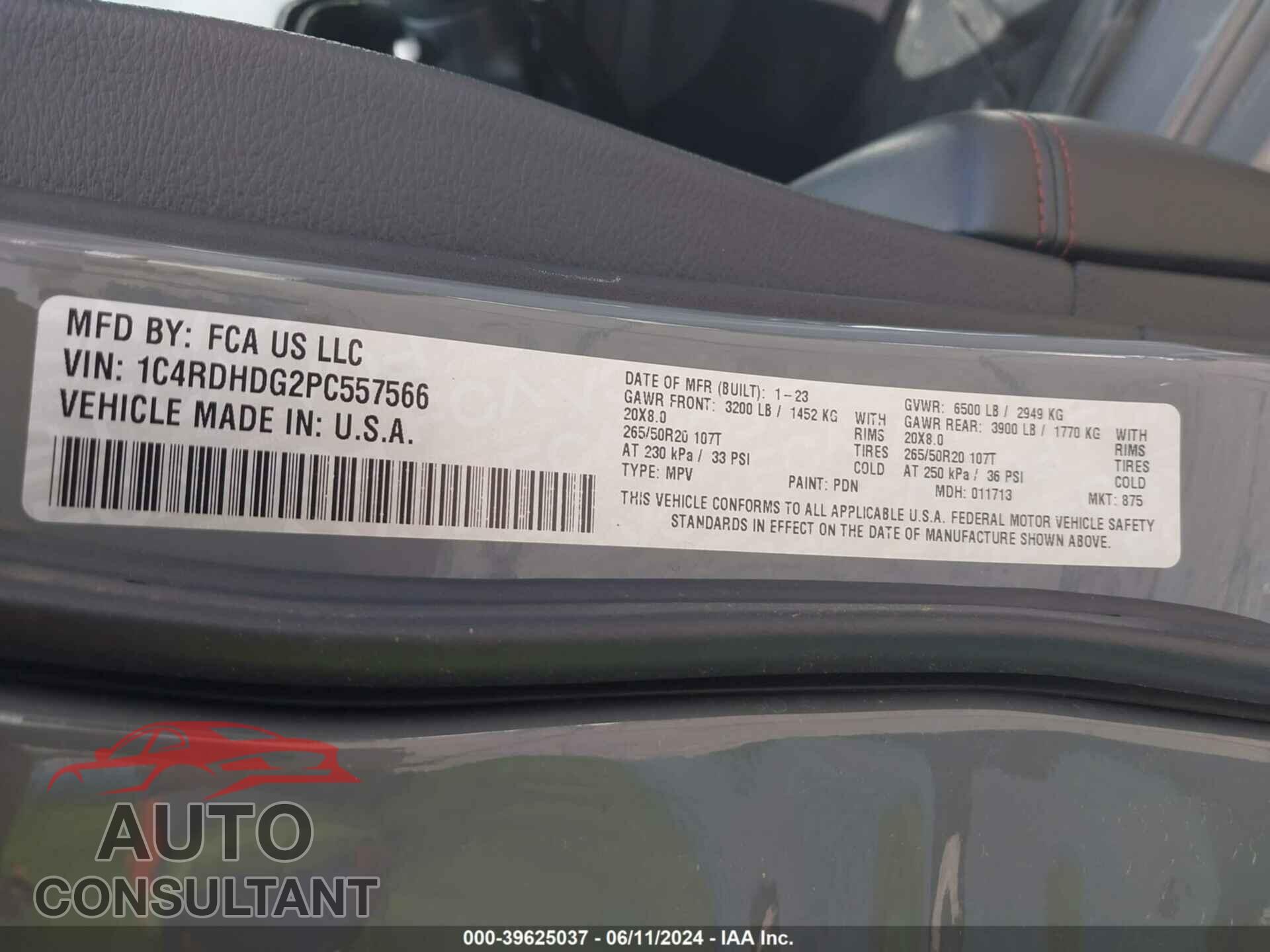 DODGE DURANGO 2023 - 1C4RDHDG2PC557566