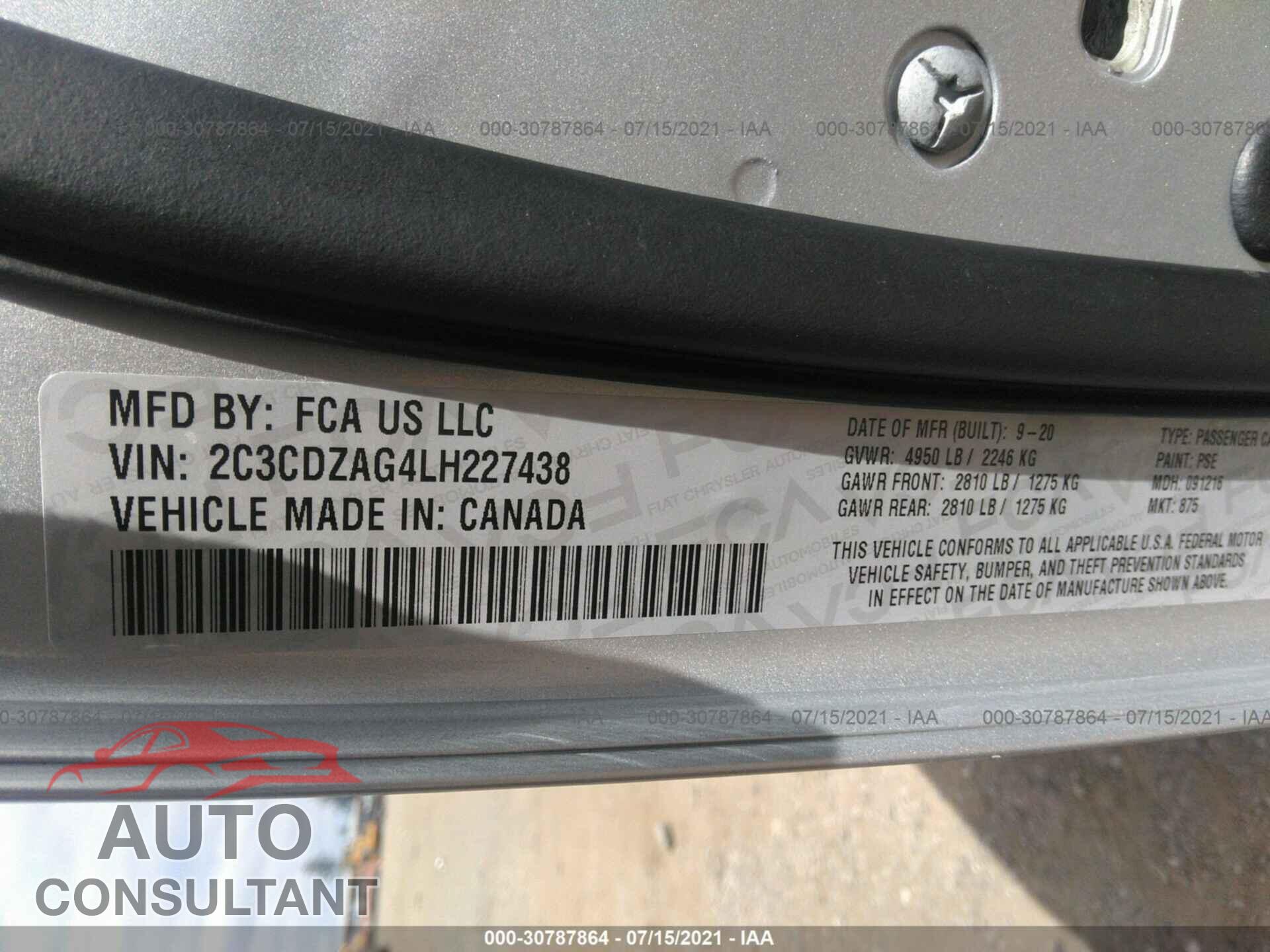 DODGE CHALLENGER 2020 - 2C3CDZAG4LH227438