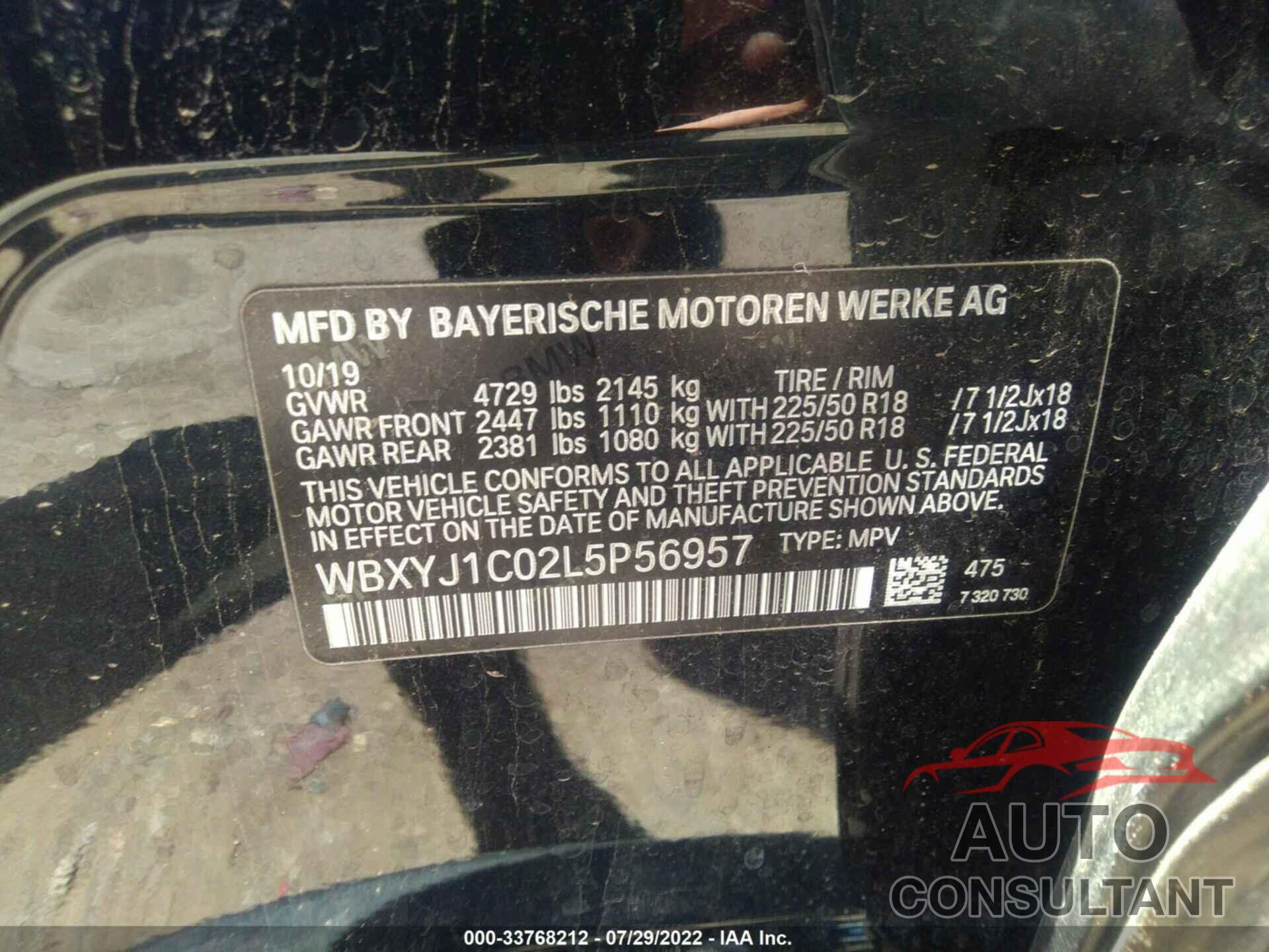 BMW X2 2020 - WBXYJ1C02L5P56957