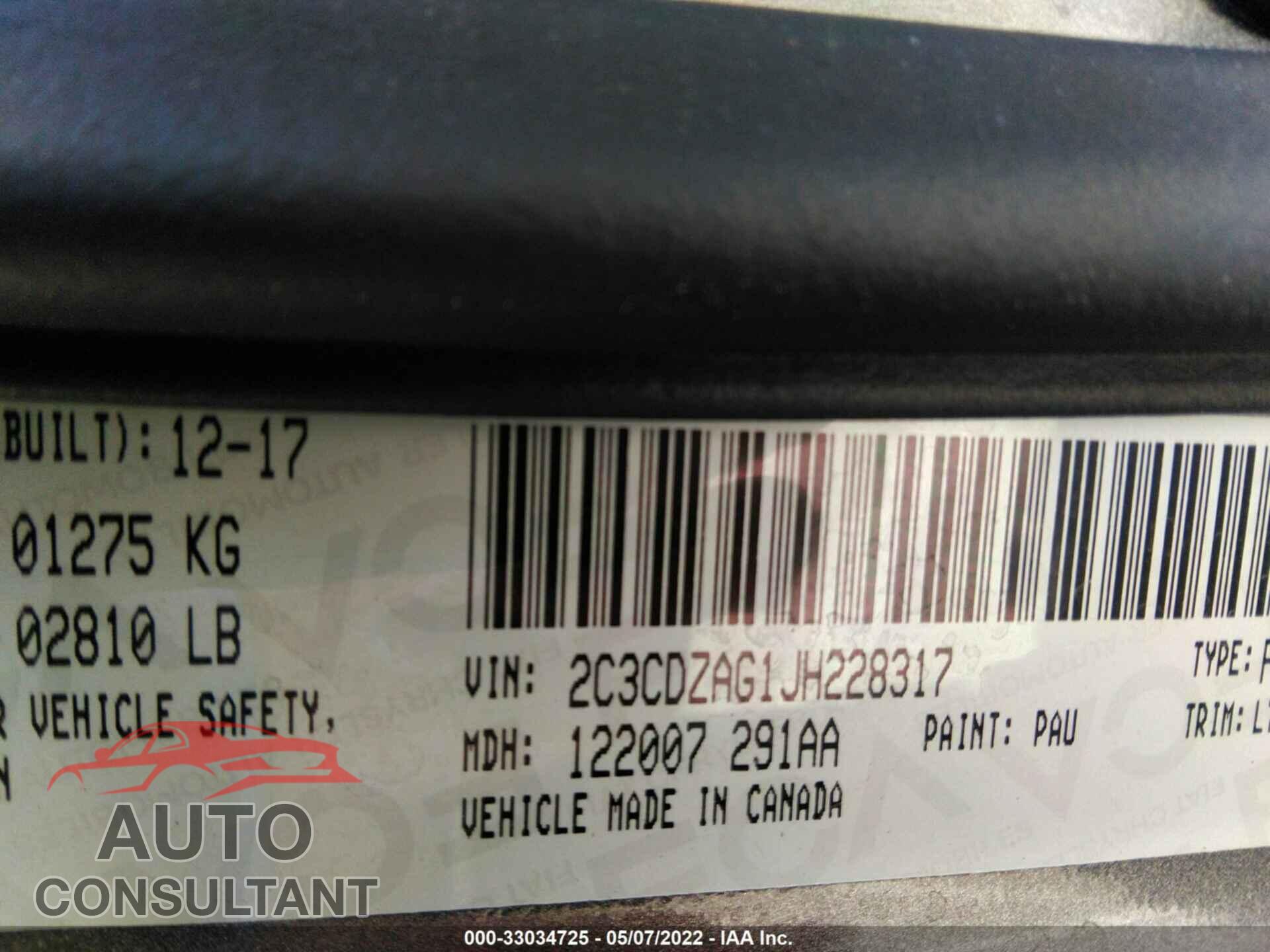 DODGE CHALLENGER 2018 - 2C3CDZAG1JH228317