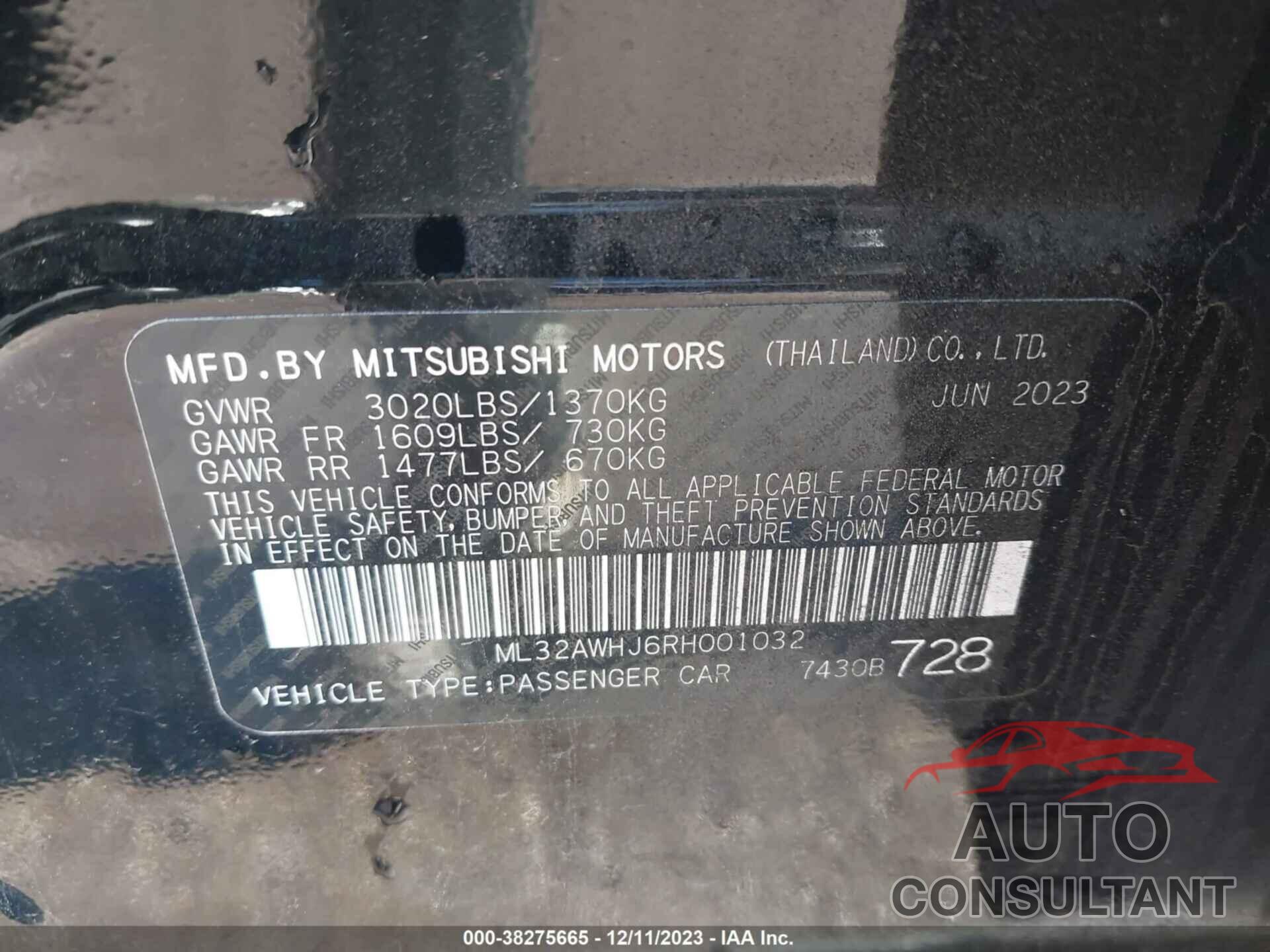 MITSUBISHI MIRAGE 2024 - ML32AWHJ6RH001032