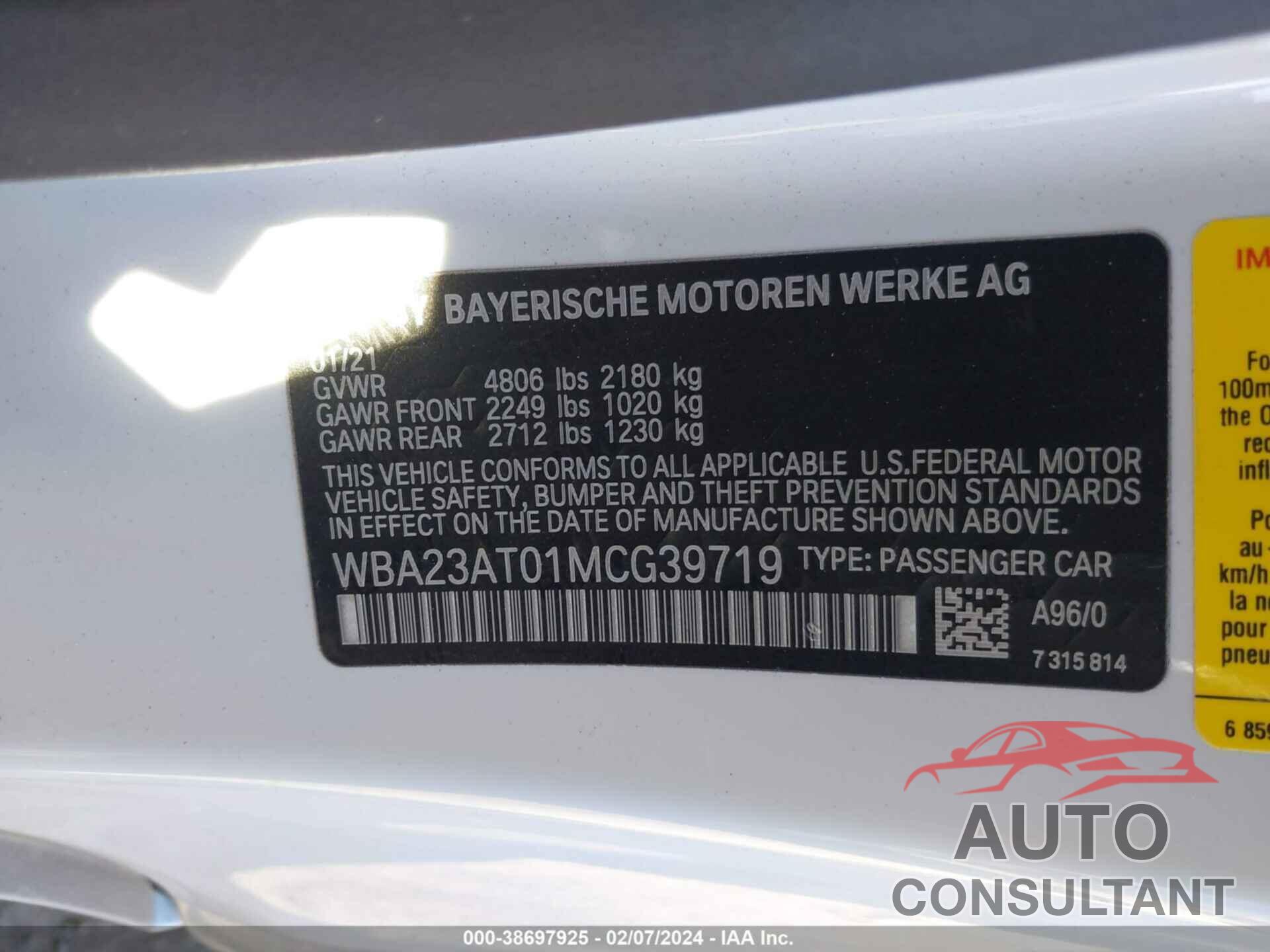 BMW 430I 2021 - WBA23AT01MCG39719