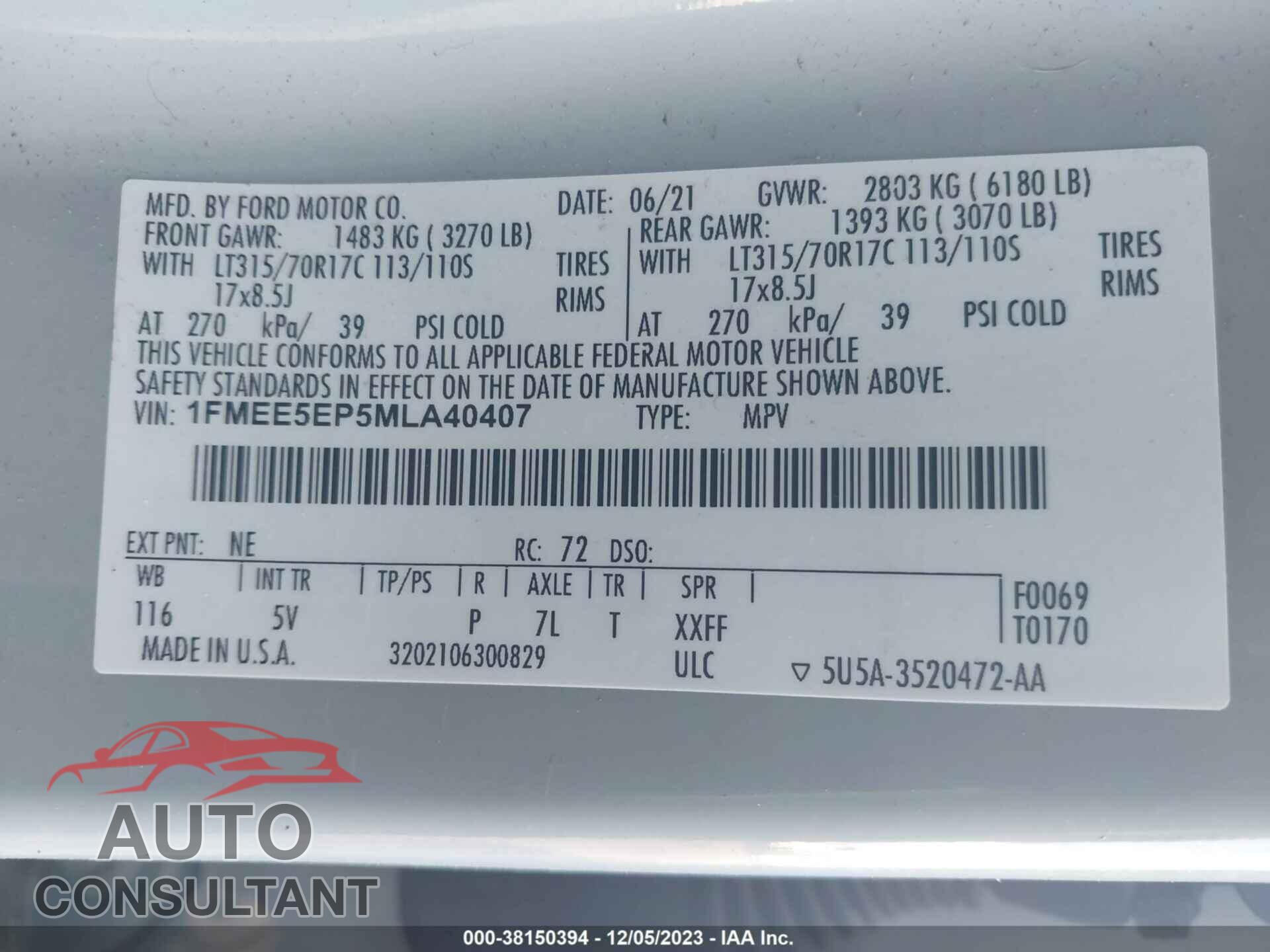 FORD BRONCO 2021 - 1FMEE5EP5MLA40407