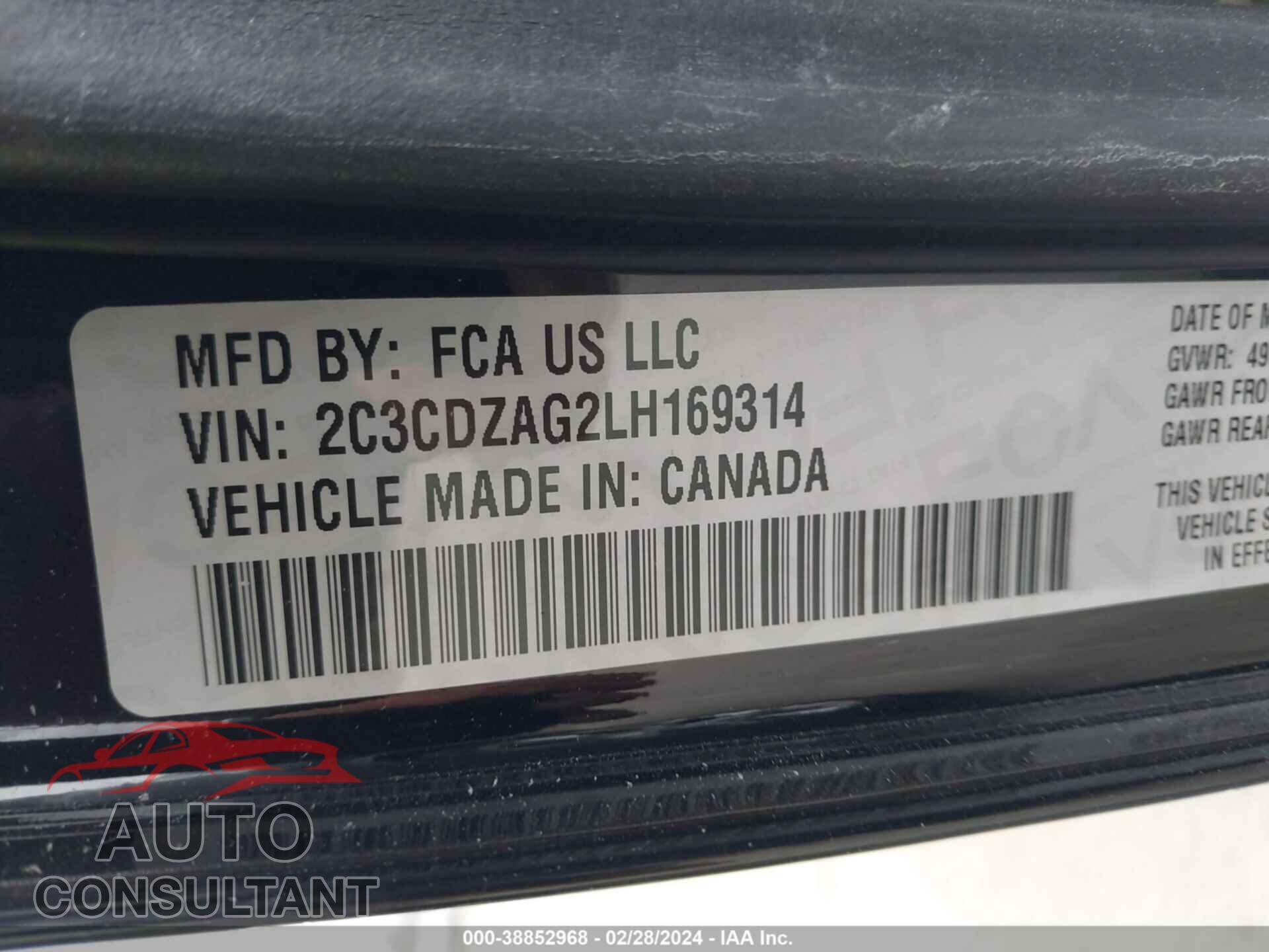 DODGE CHALLENGER 2020 - 2C3CDZAG2LH169314