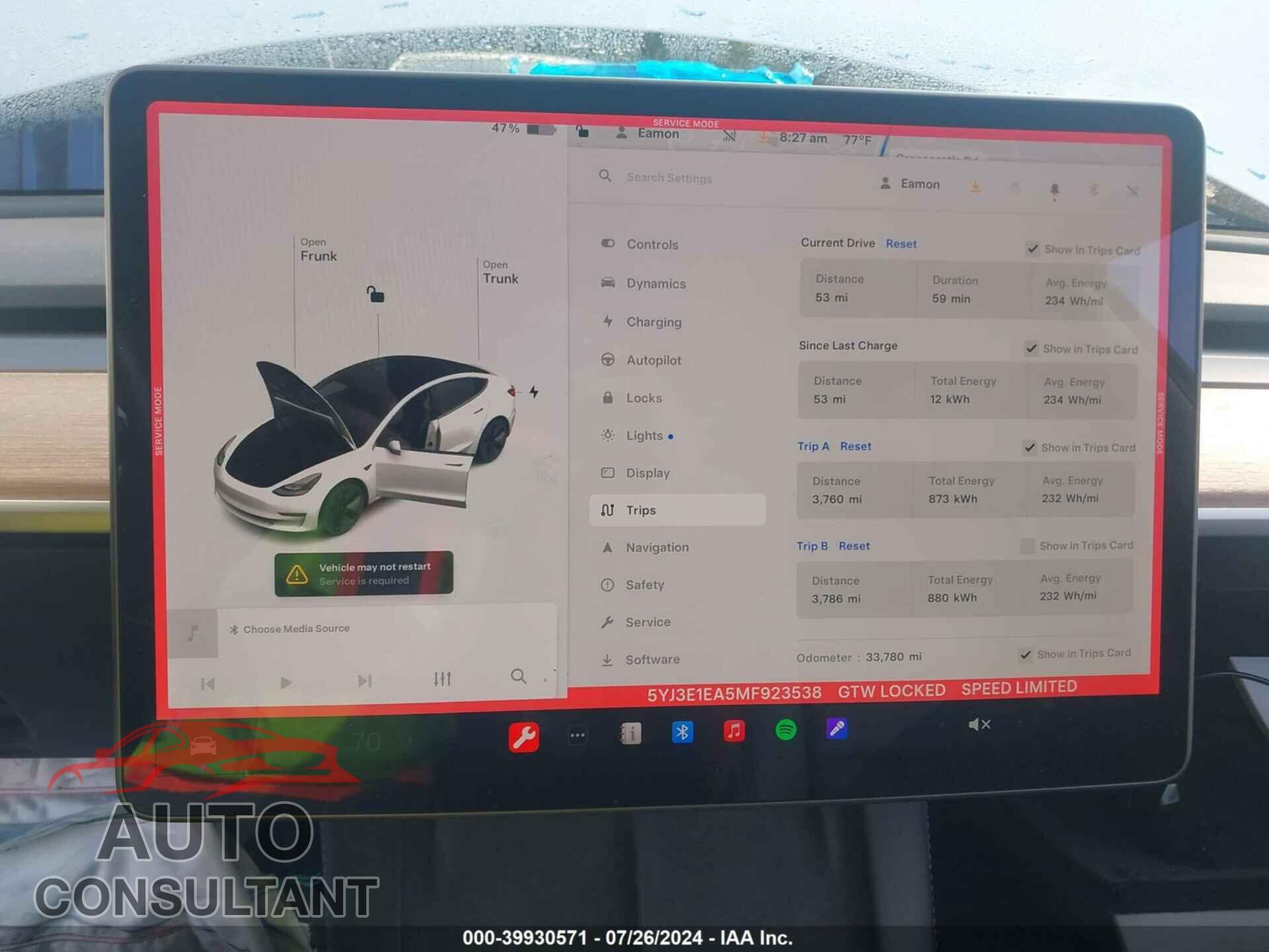 TESLA MODEL 3 2021 - 5YJ3E1EA5MF923538