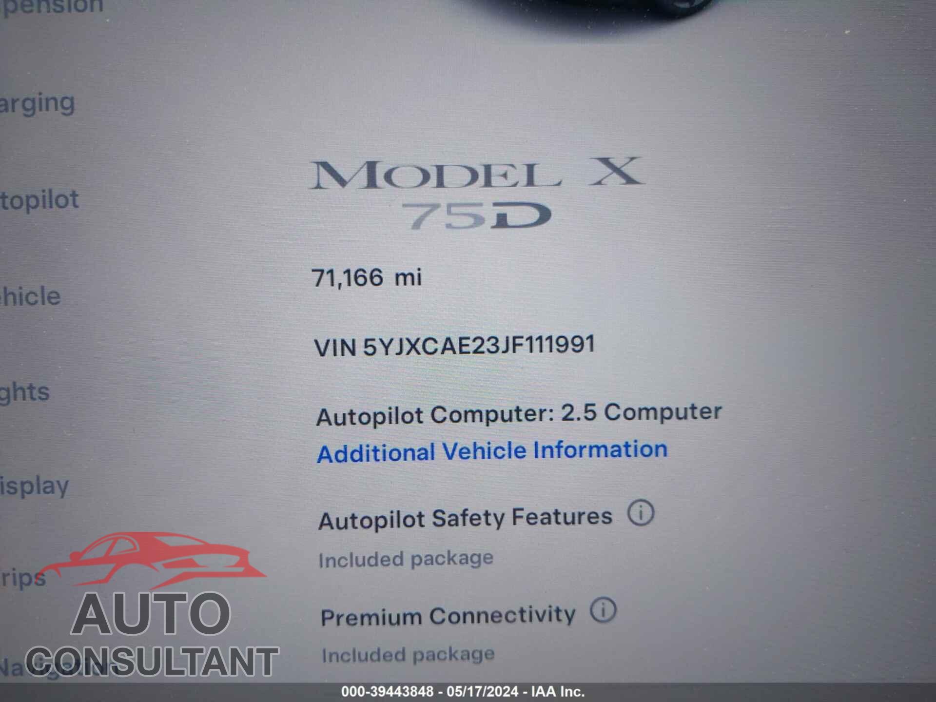 TESLA MODEL X 2018 - 5YJXCAE23JF111991