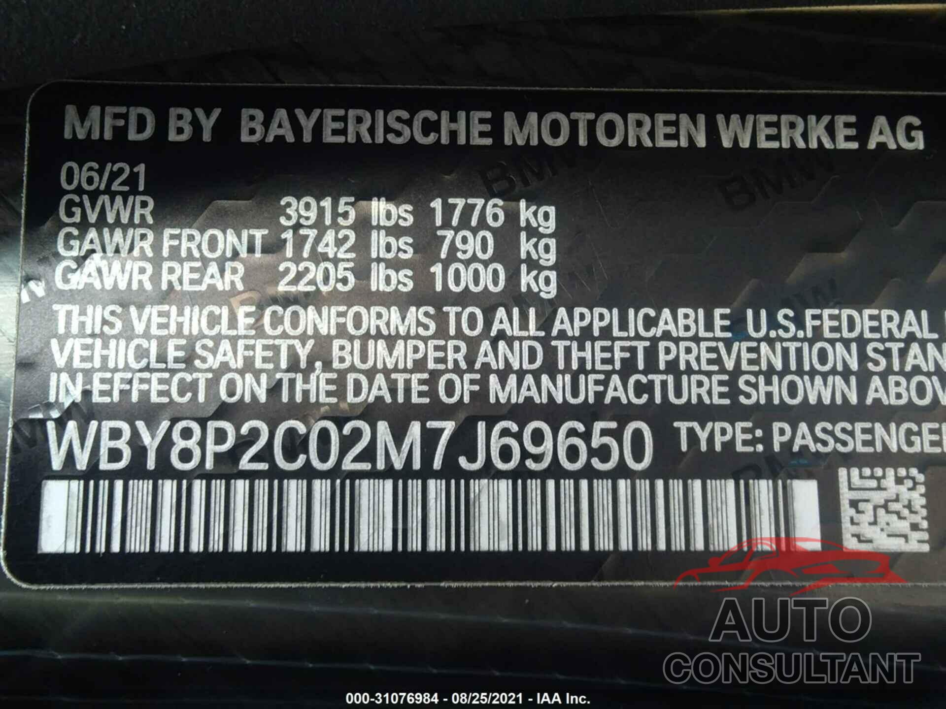 BMW I3 2021 - WBY8P2C02M7J69650