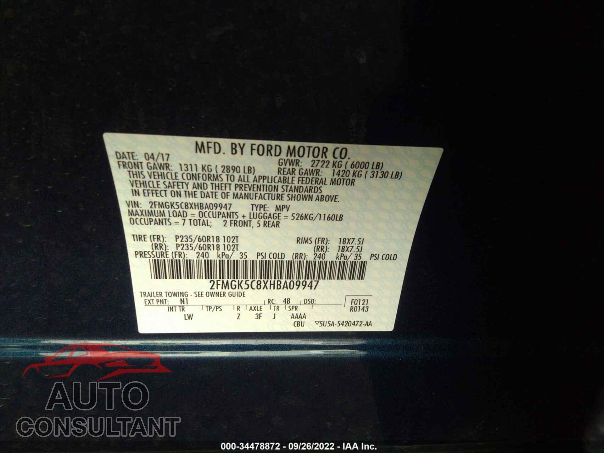 FORD FLEX 2017 - 2FMGK5C8XHBA09947
