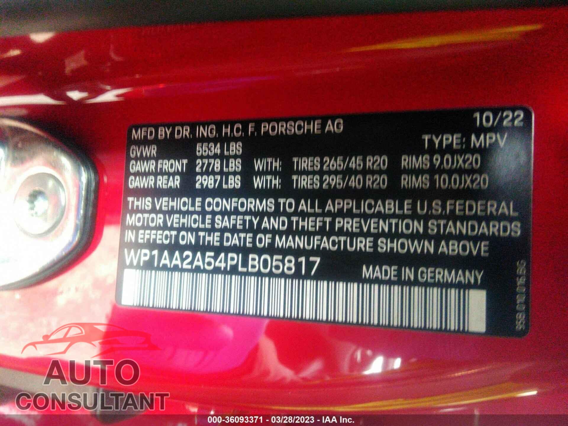 PORSCHE MACAN 2023 - WP1AA2A54PLB05817