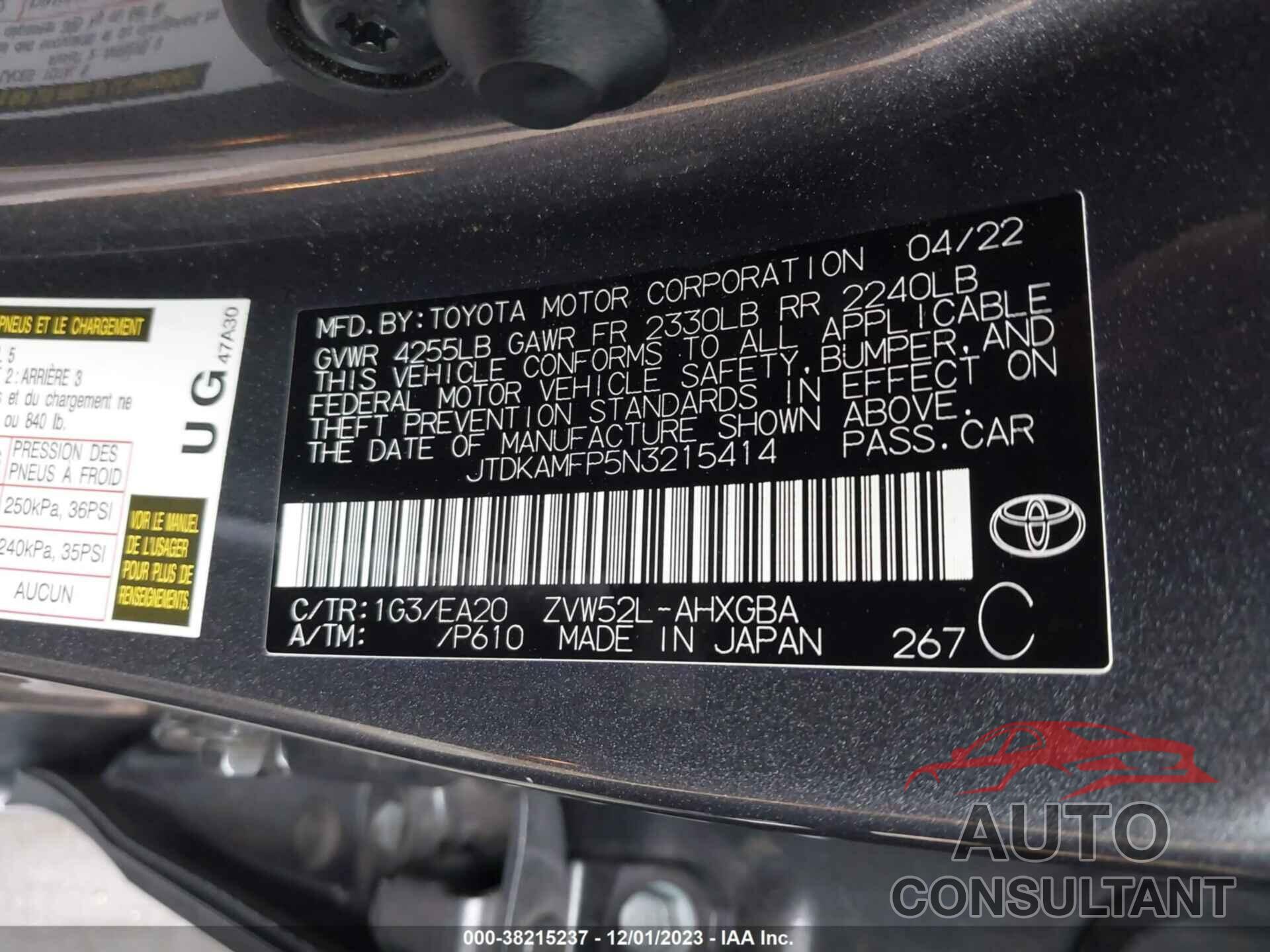 TOYOTA PRIUS PRIME 2022 - JTDKAMFP5N3215414