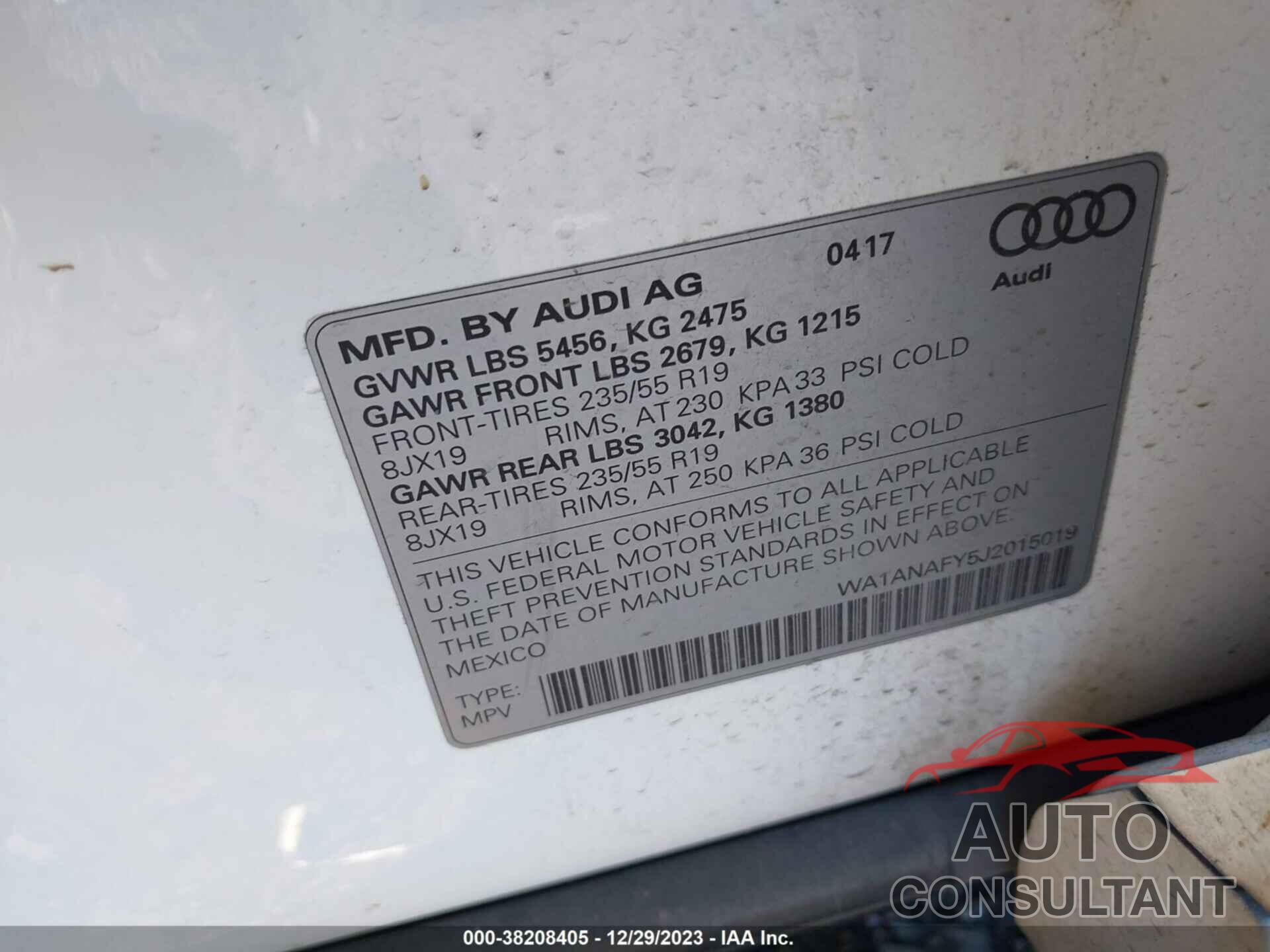 AUDI Q5 2018 - WA1ANAFY5J2015019