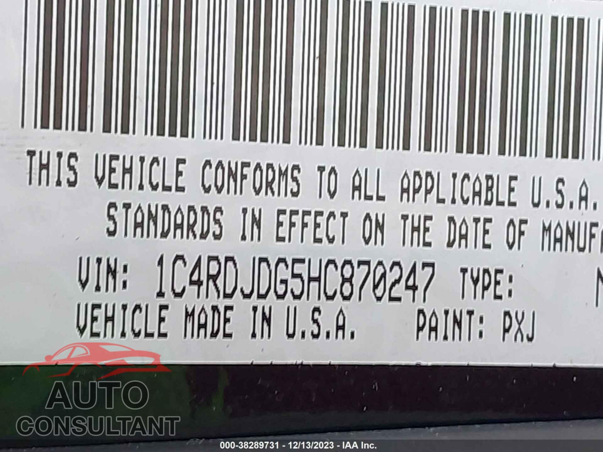 DODGE DURANGO 2017 - 1C4RDJDG5HC870247