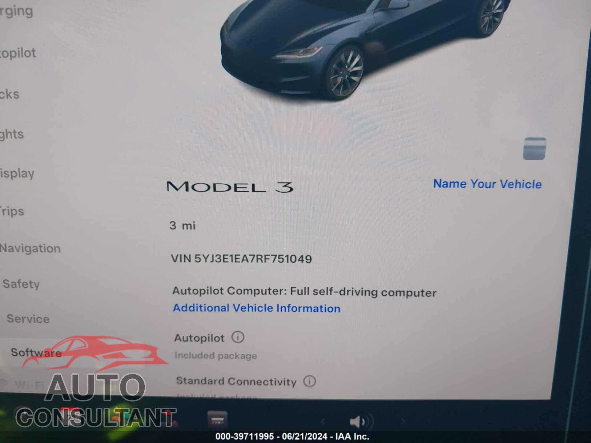 TESLA MODEL 3 2024 - 5YJ3E1EA7RF751049