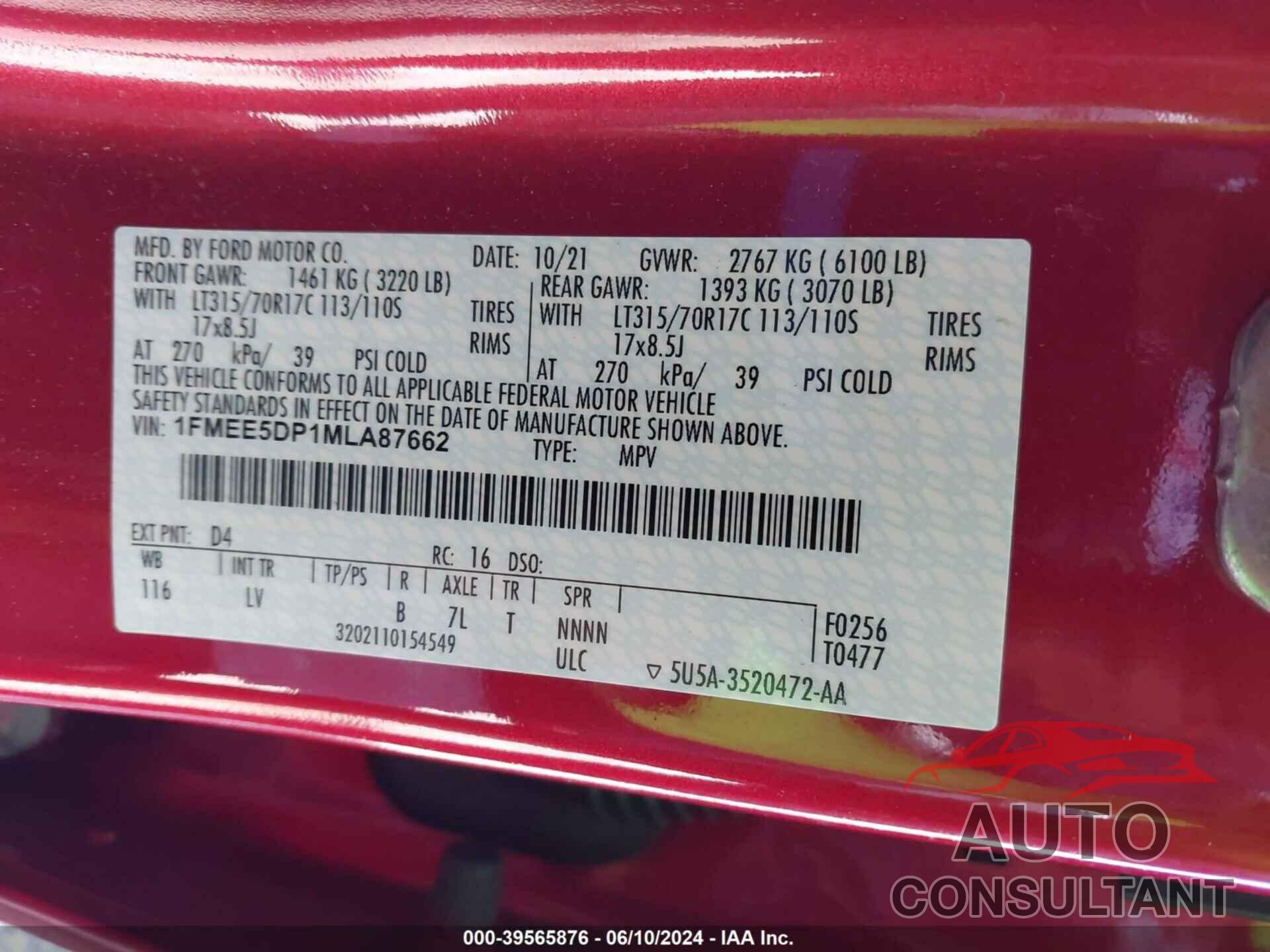FORD BRONCO 2021 - 1FMEE5DP1MLA87662