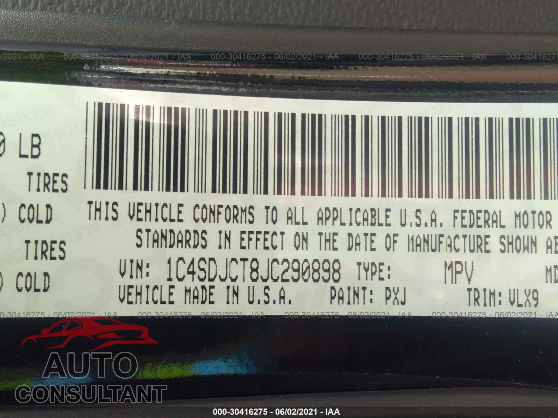 DODGE DURANGO 2018 - 1C4SDJCT8JC290898