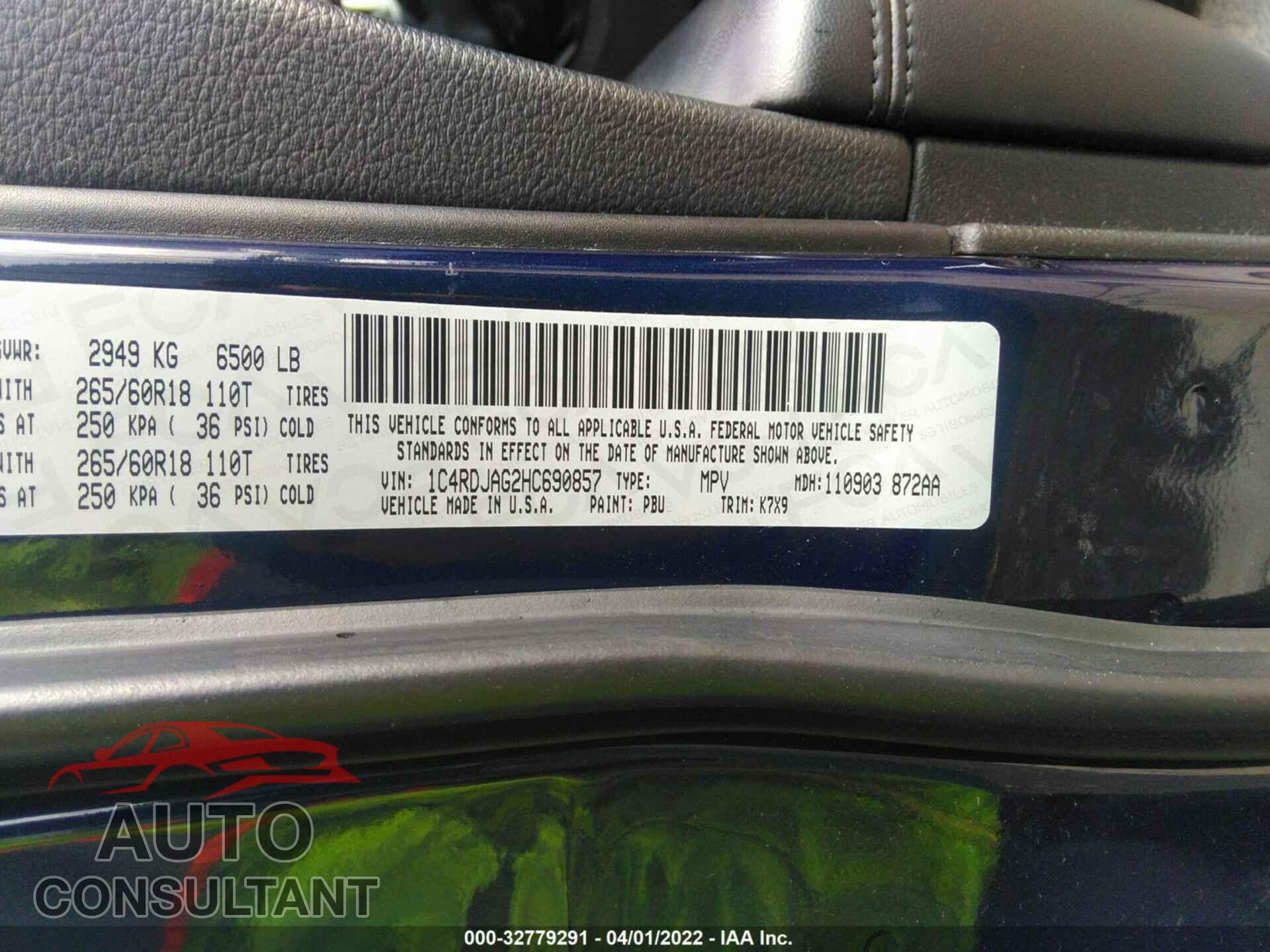 DODGE DURANGO 2017 - 1C4RDJAG2HC690857