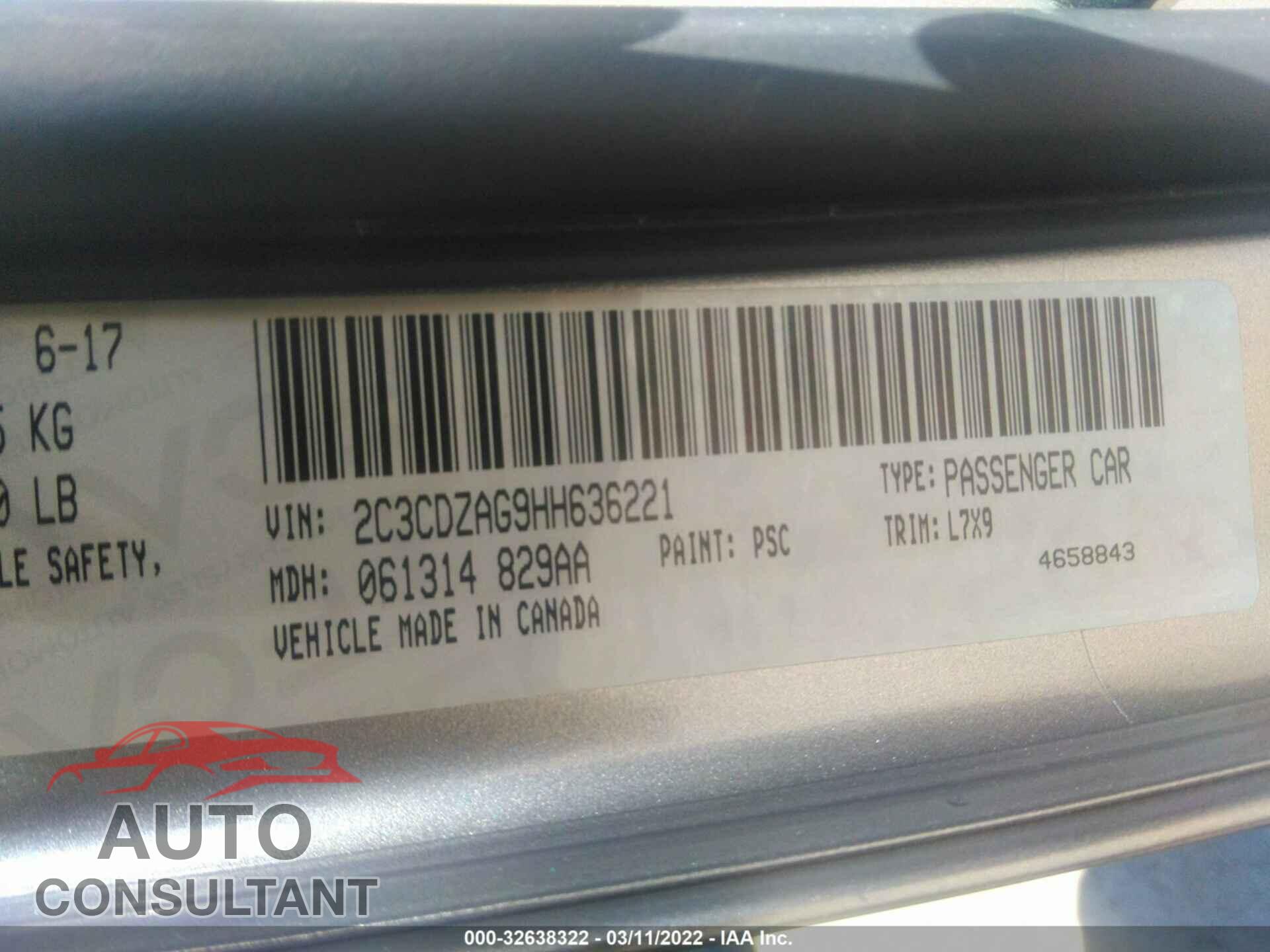 DODGE CHALLENGER 2017 - 2C3CDZAG9HH636221