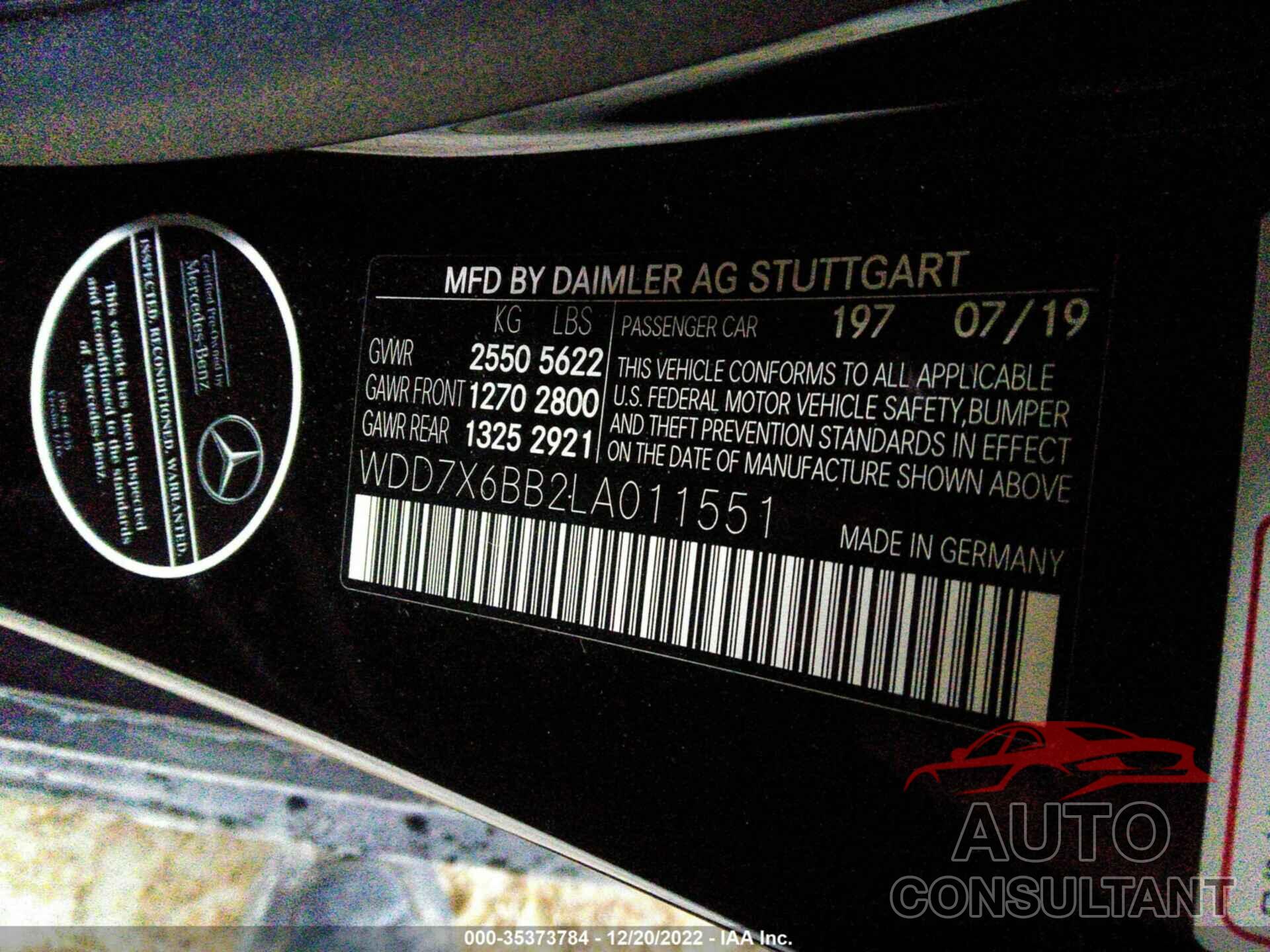 MERCEDES-BENZ AMG GT 2020 - WDD7X6BB2LA011551