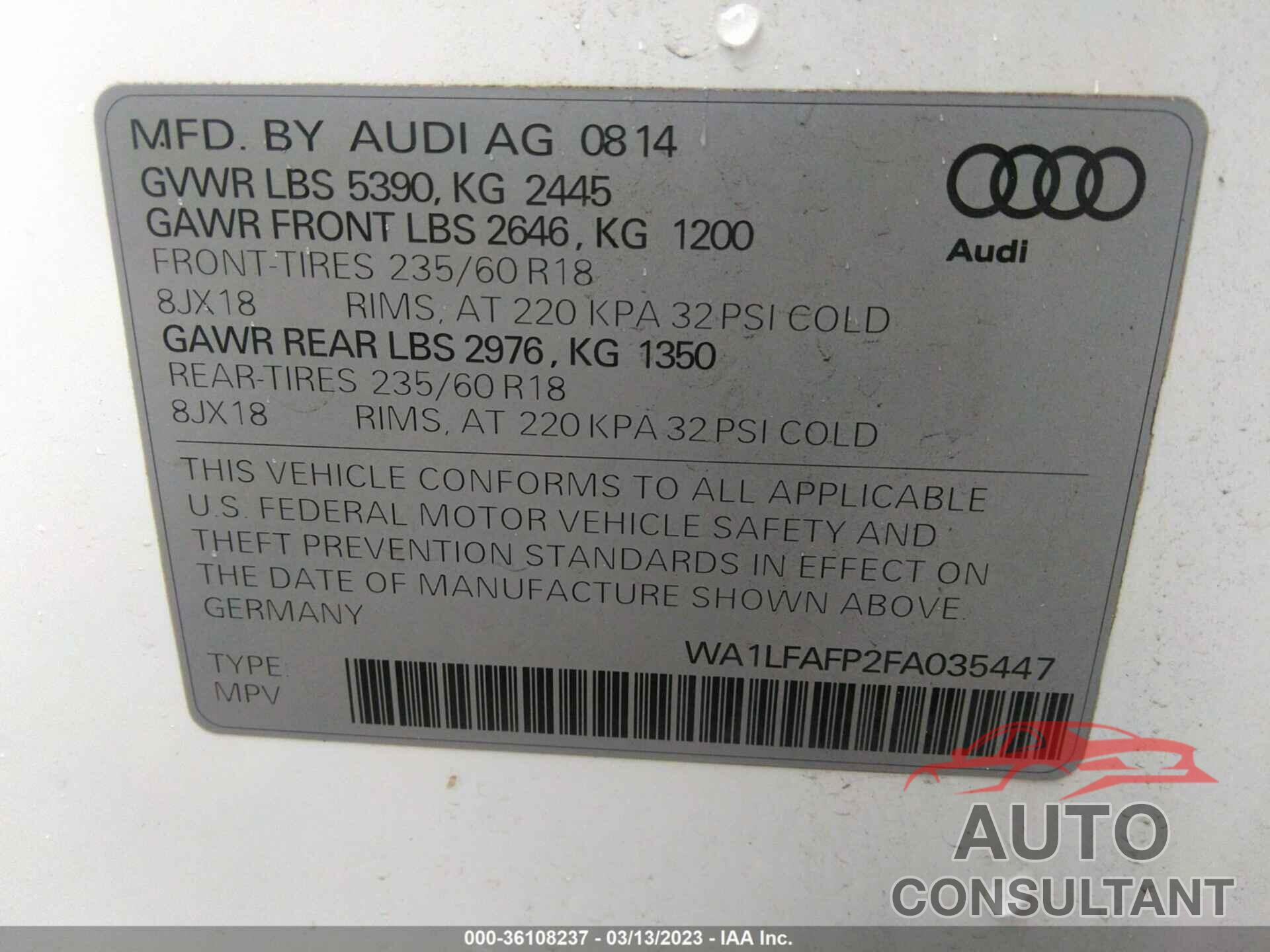 AUDI Q5 2015 - WA1LFAFP2FA035447