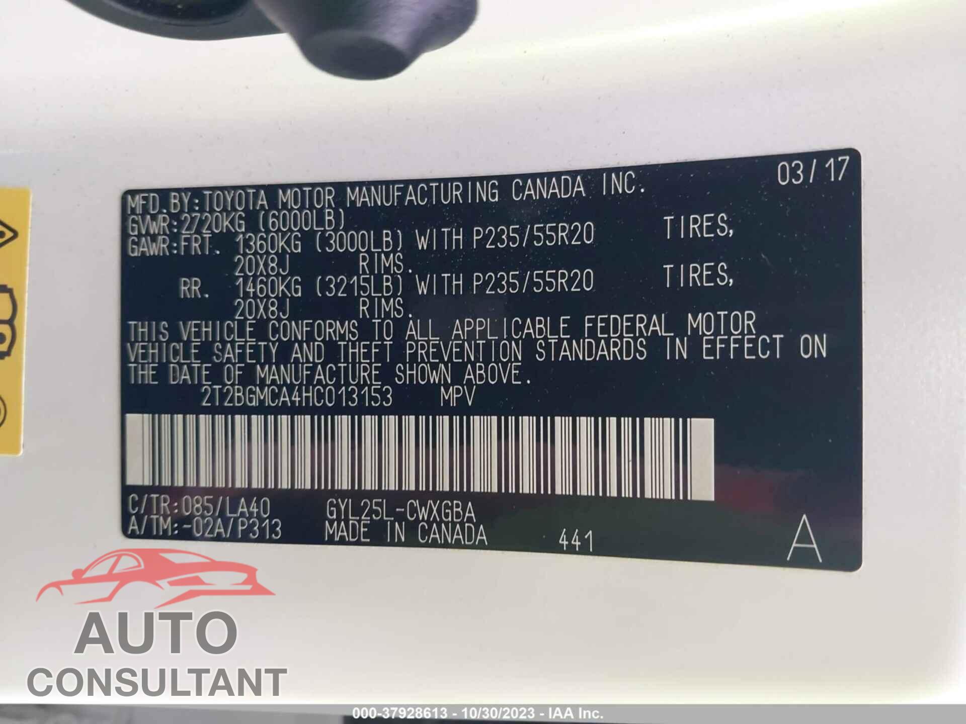 LEXUS RX 2017 - 2T2BGMCA4HC013153