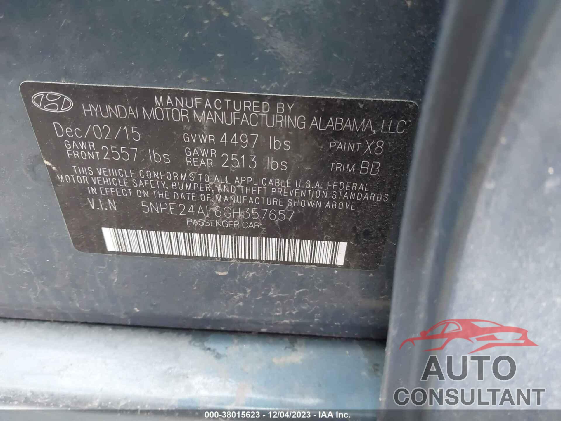 HYUNDAI SONATA 2016 - 5NPE24AF6GH357657