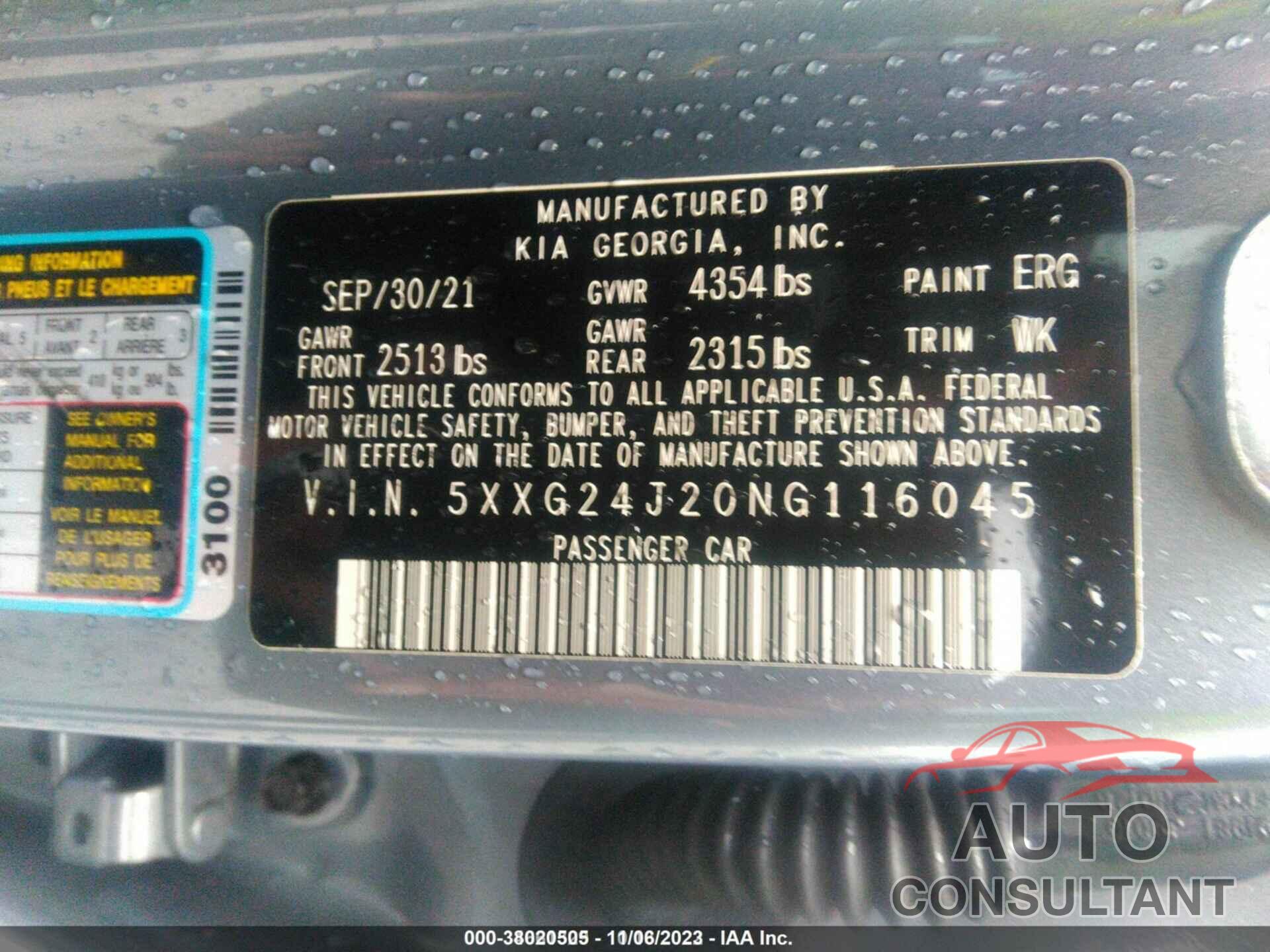 KIA K5 2022 - 5XXG24J20NG116045