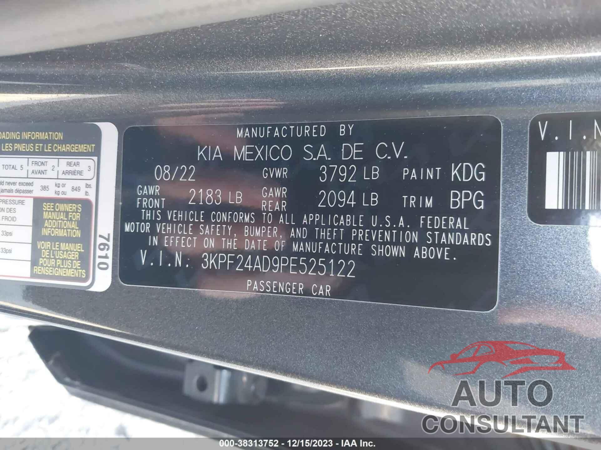 KIA FORTE 2023 - 3KPF24AD9PE525122