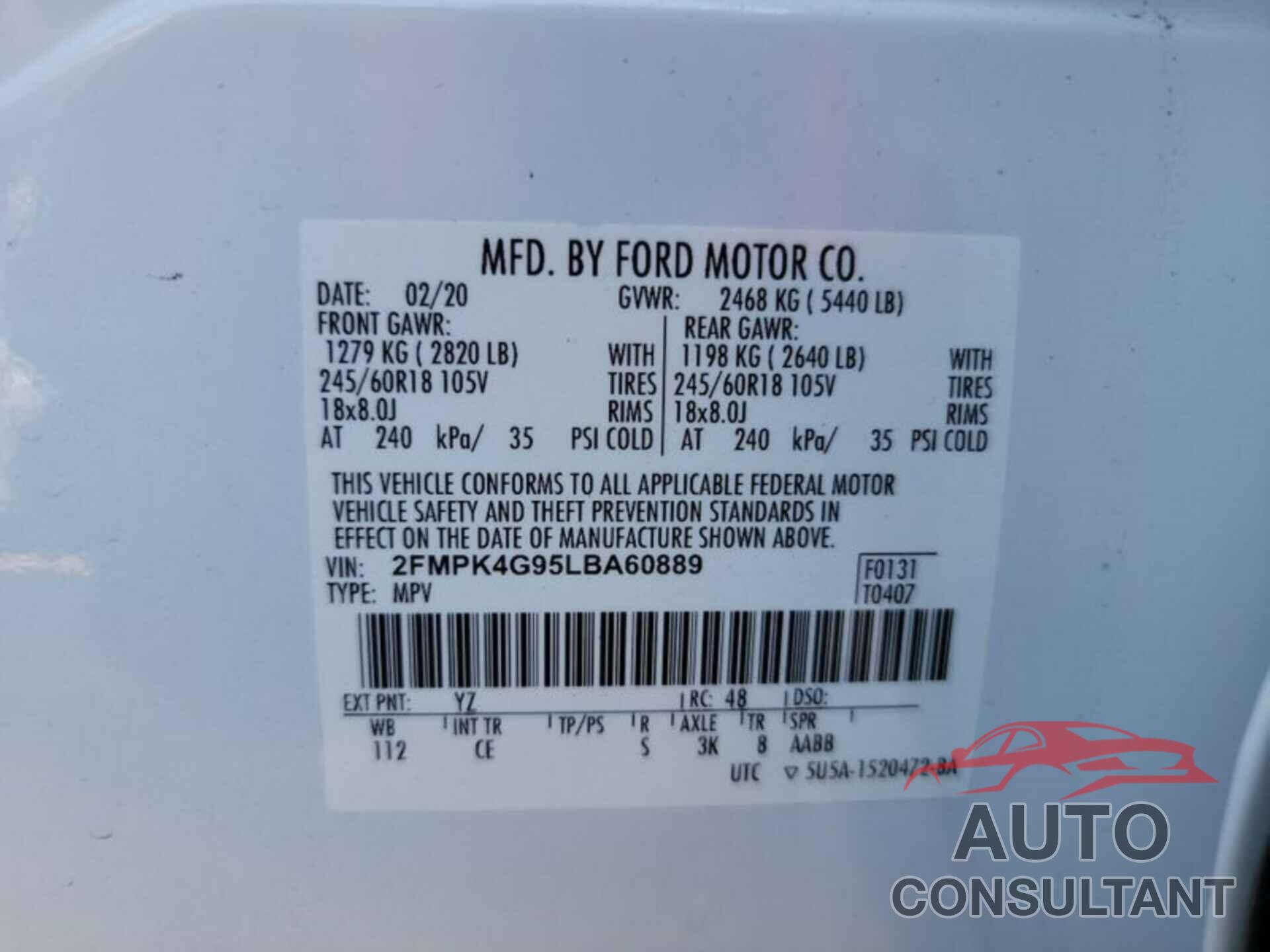 FORD EDGE 2020 - 2FMPK4G95LBA60889