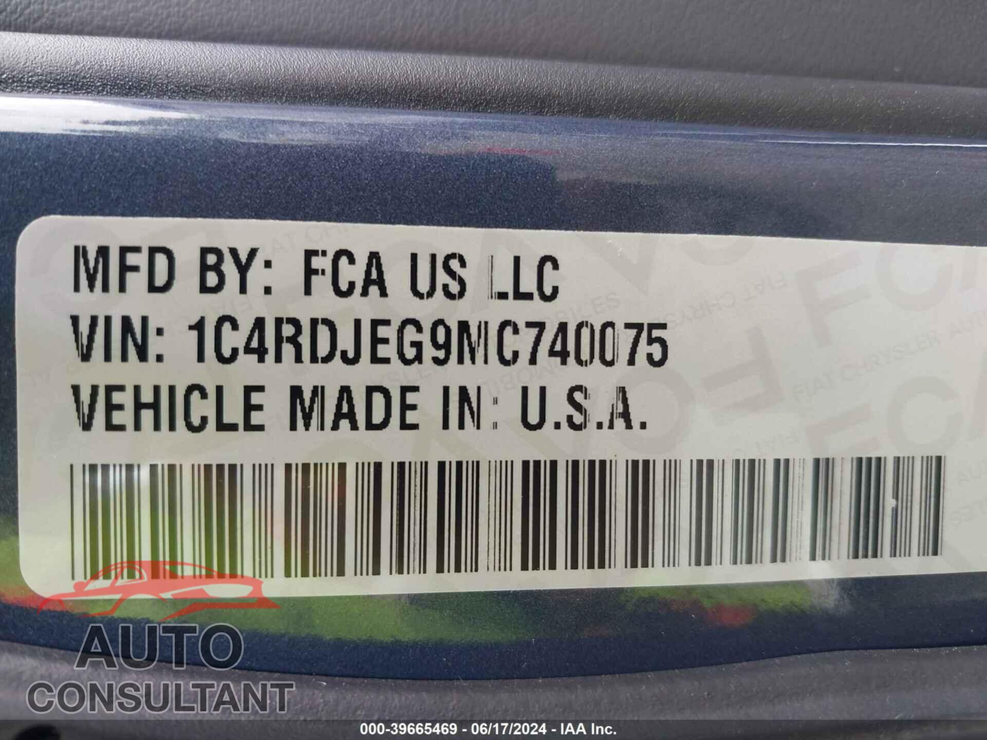 DODGE DURANGO 2021 - 1C4RDJEG9MC740075