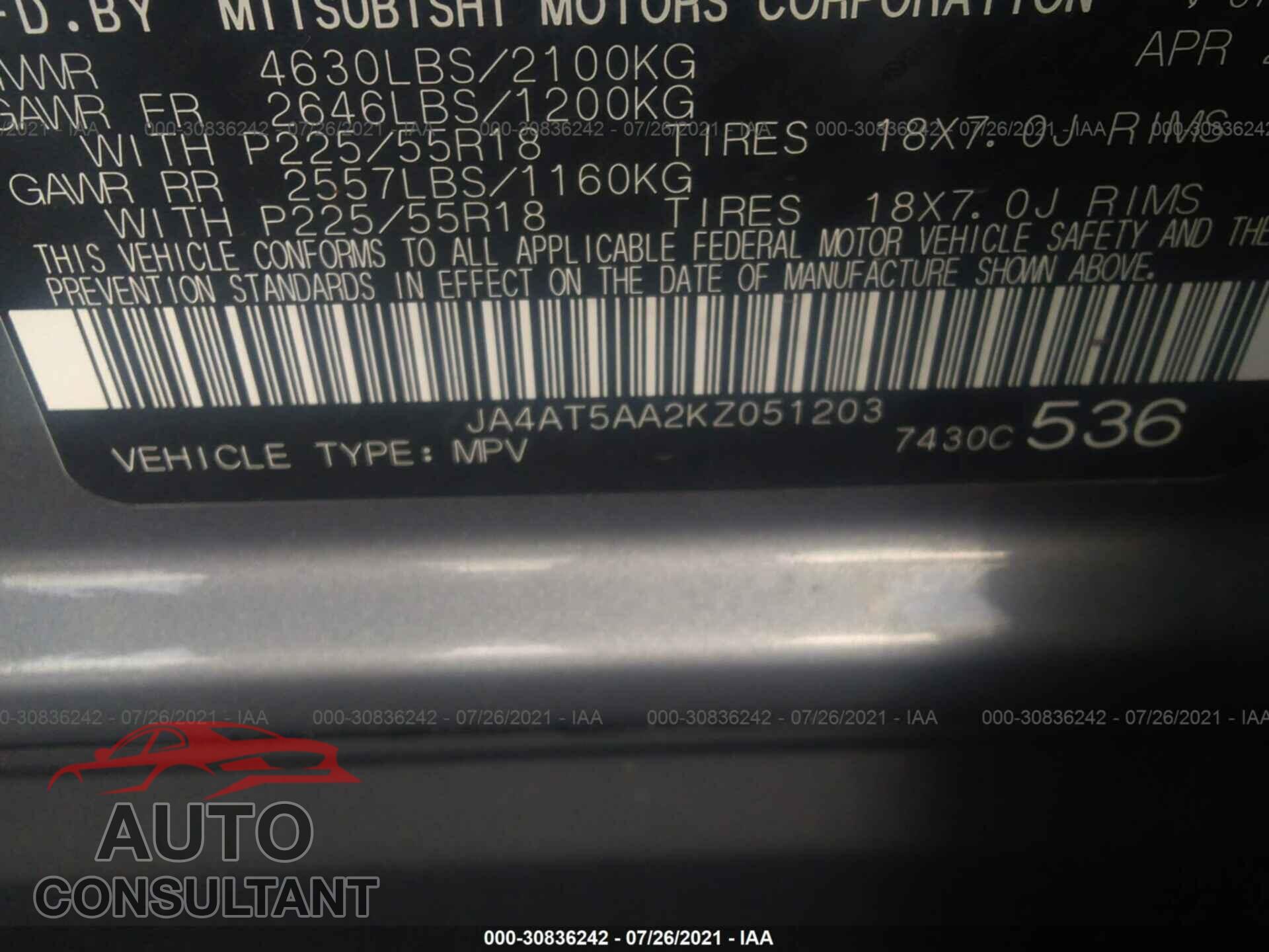MITSUBISHI ECLIPSE CROSS 2019 - JA4AT5AA2KZ051203