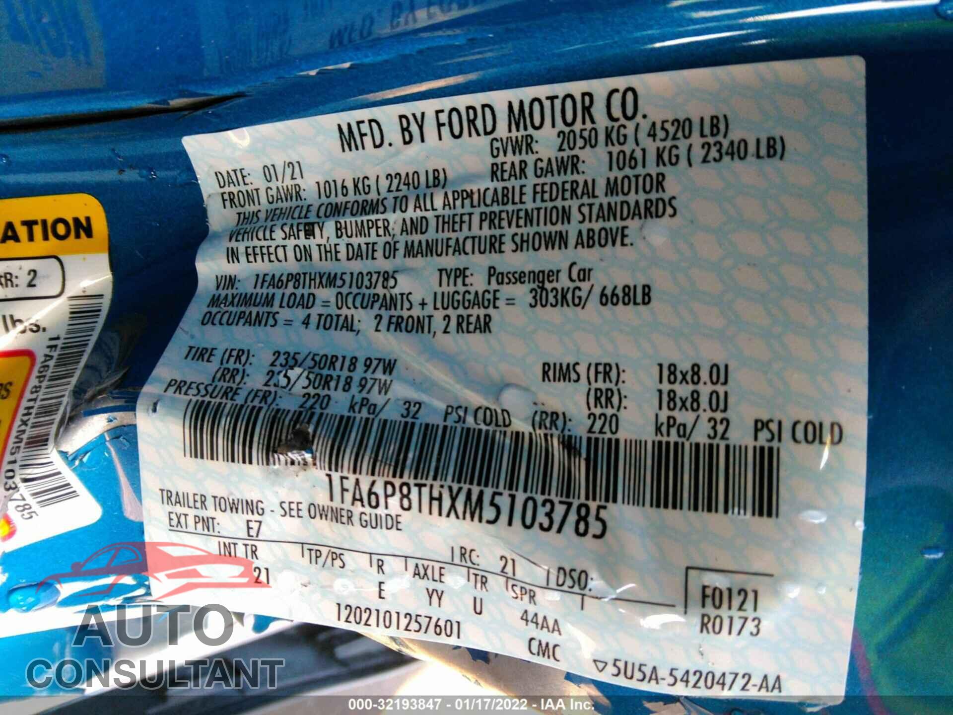 FORD MUSTANG 2021 - 1FA6P8THXM5103785