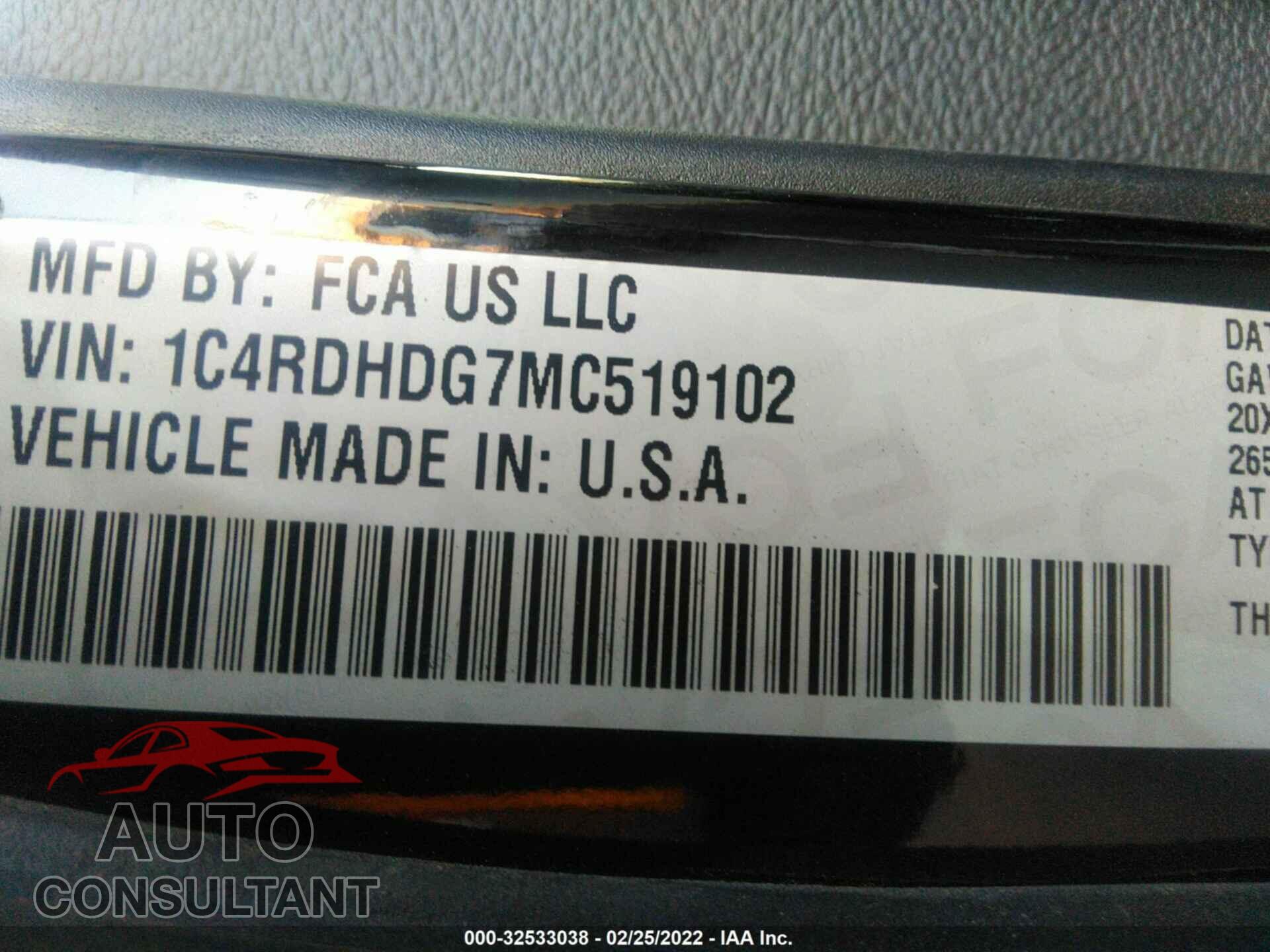 DODGE DURANGO 2021 - 1C4RDHDG7MC519102