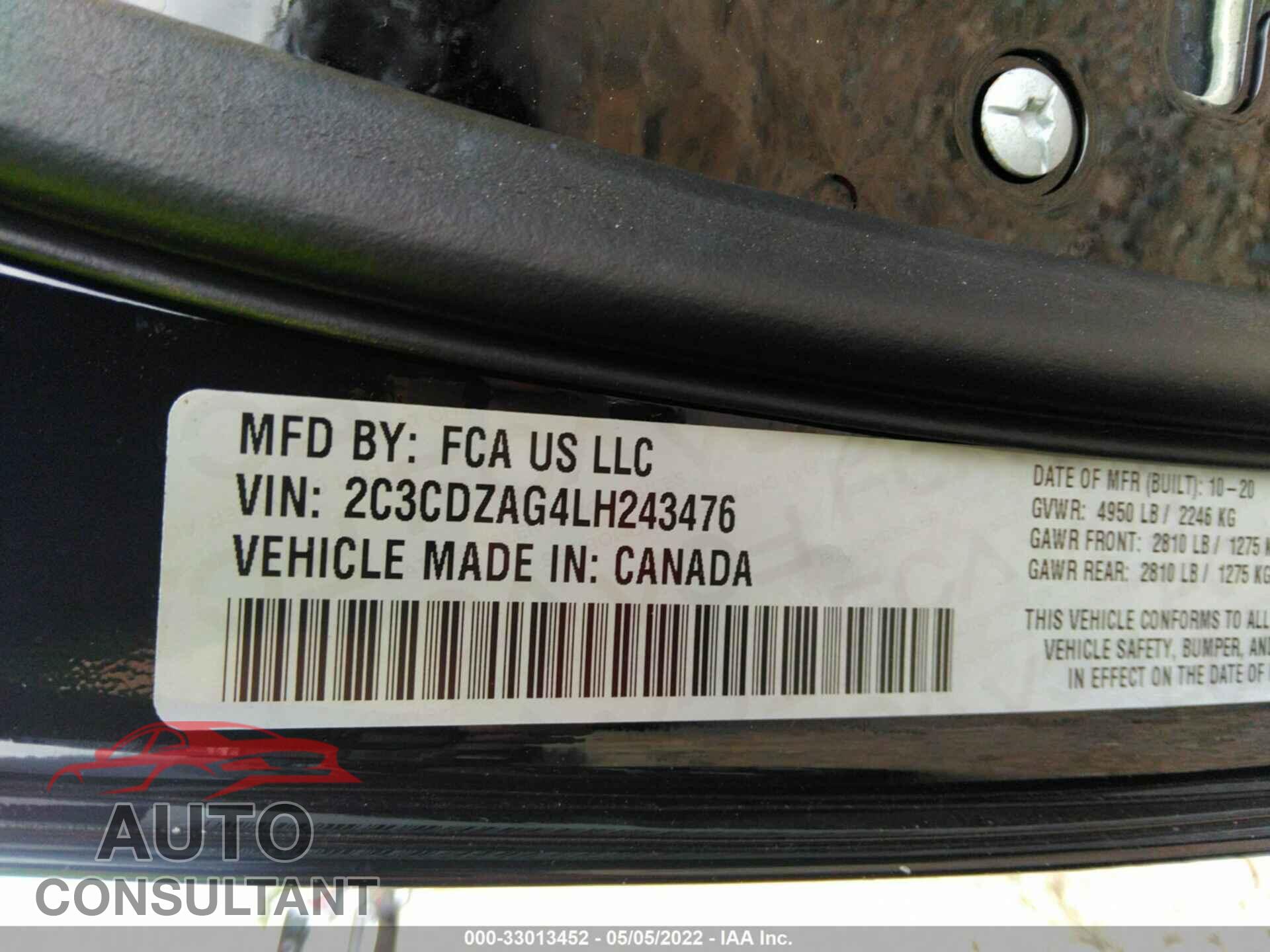 DODGE CHALLENGER 2020 - 2C3CDZAG4LH243476