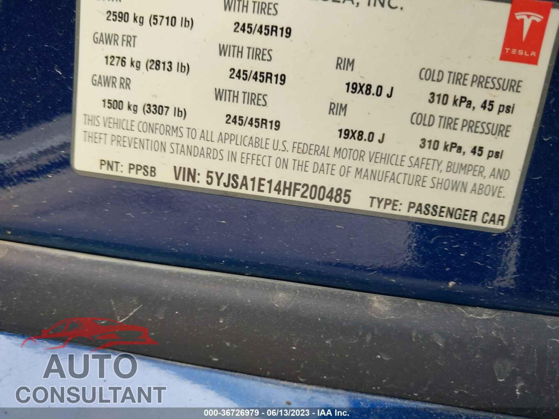 TESLA MODEL S 2017 - 5YJSA1E14HF200485