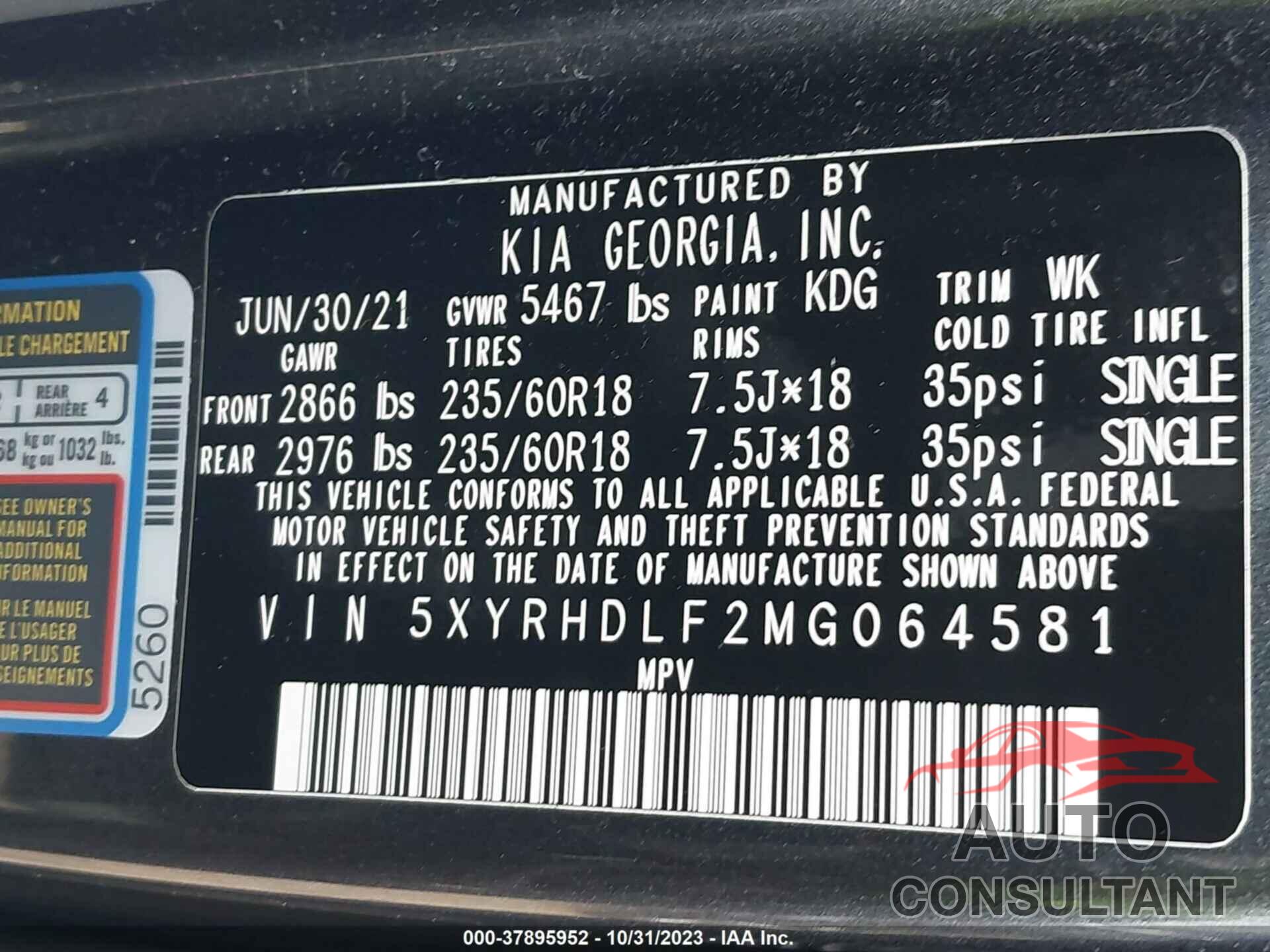 KIA SORENTO 2021 - 5XYRHDLF2MG064581