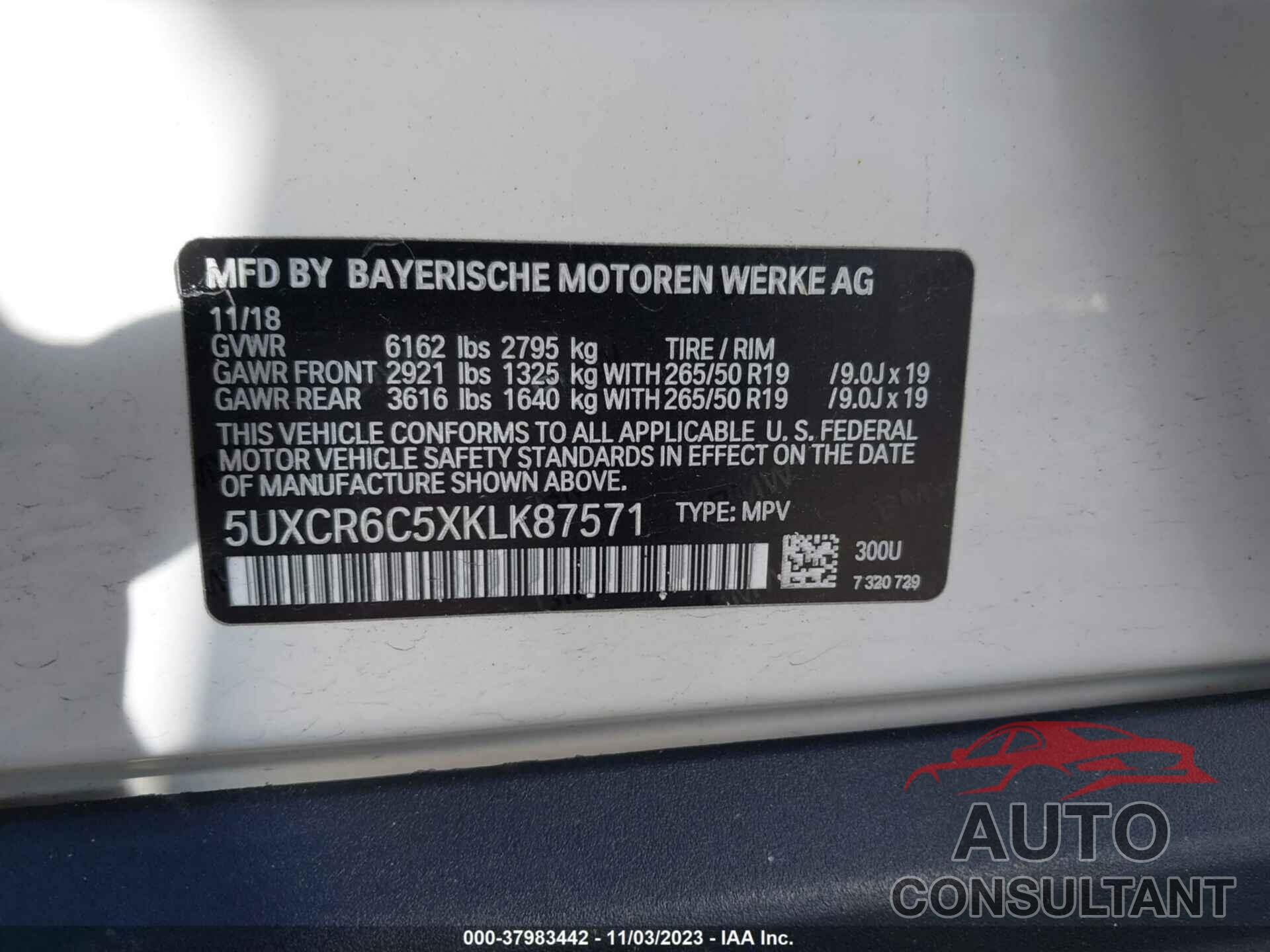 BMW X5 2019 - 5UXCR6C5XKLK87571