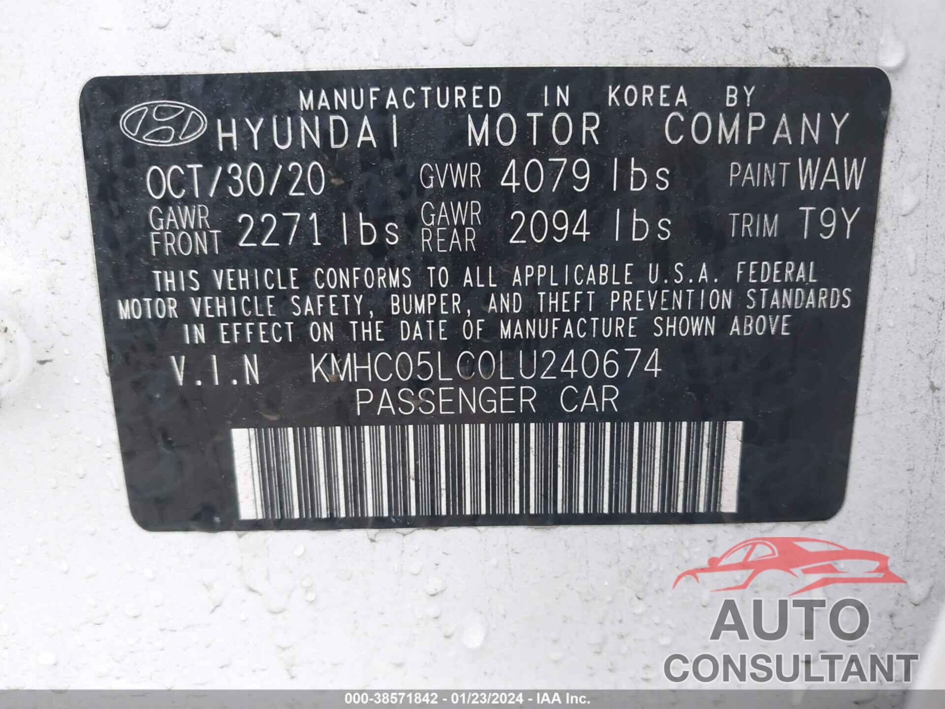 HYUNDAI IONIQ HYBRID 2020 - KMHC05LC0LU240674