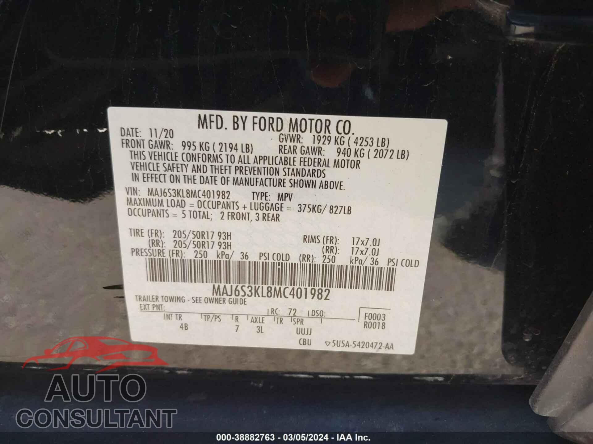 FORD ECOSPORT 2021 - MAJ6S3KL8MC401982