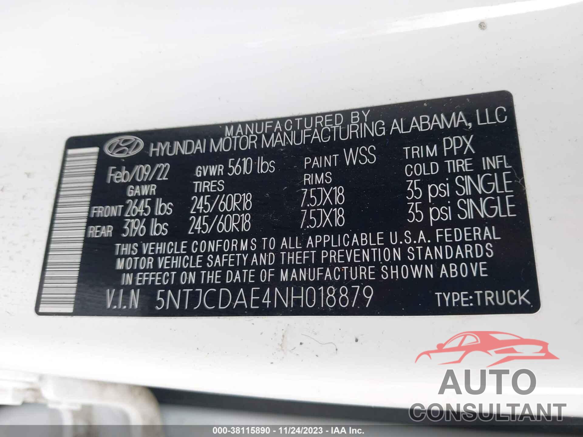 HYUNDAI SANTA CRUZ 2022 - 5NTJCDAE4NH018879