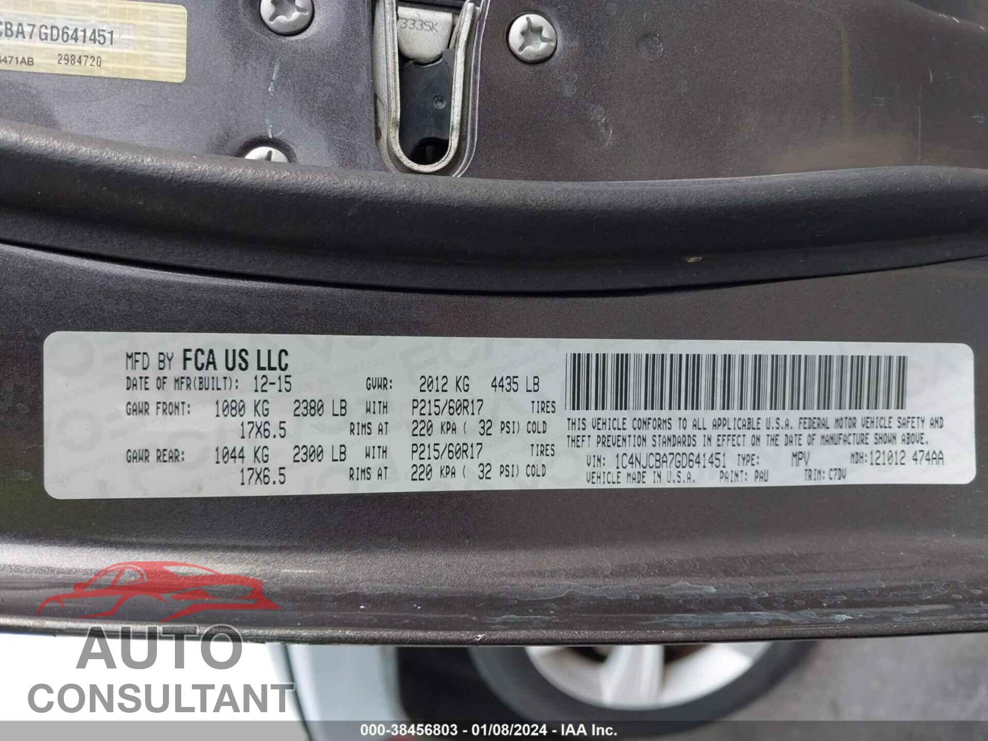 JEEP COMPASS 2016 - 1C4NJCBA7GD641451