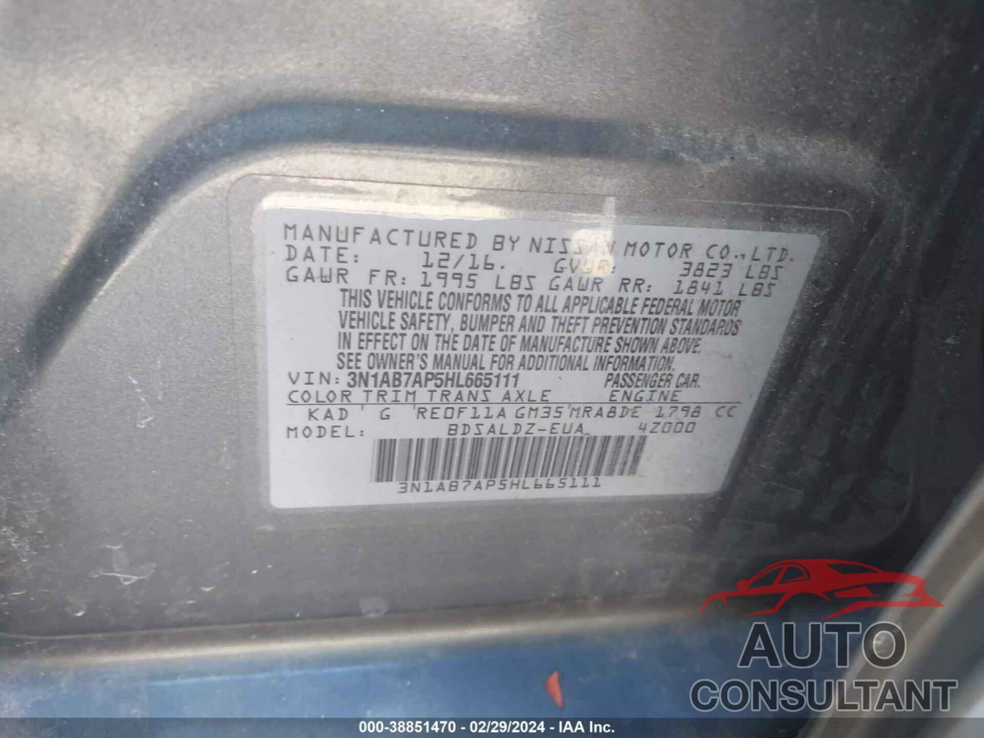 NISSAN SENTRA 2017 - 3N1AB7AP5HL665111